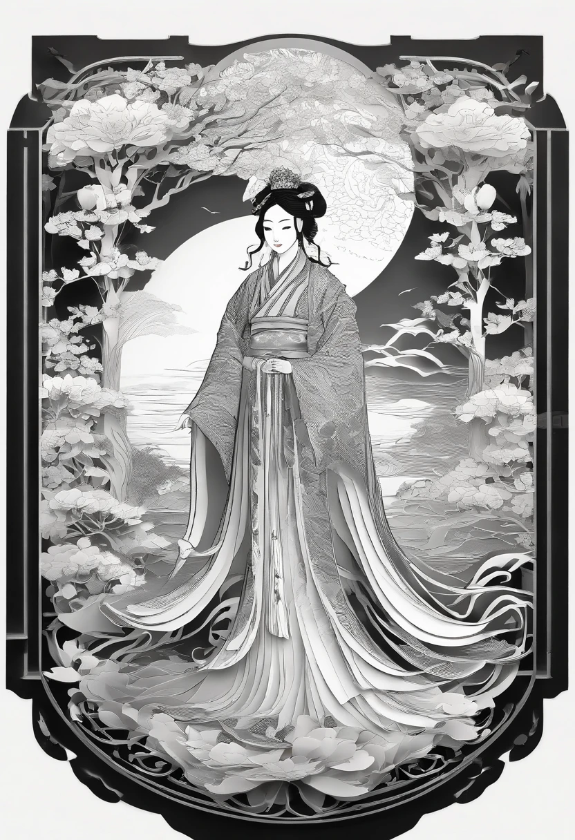 masterpiece, A Chiense woman in a hanfu, beautiful render of a fairytale, in the style of paper art, painting of beautiful, beautiful as the moon, very intricate masterpiece, painted metal, beautiful intricate masterpiece, multiple layers, Mysterious, Ancient China background, red
