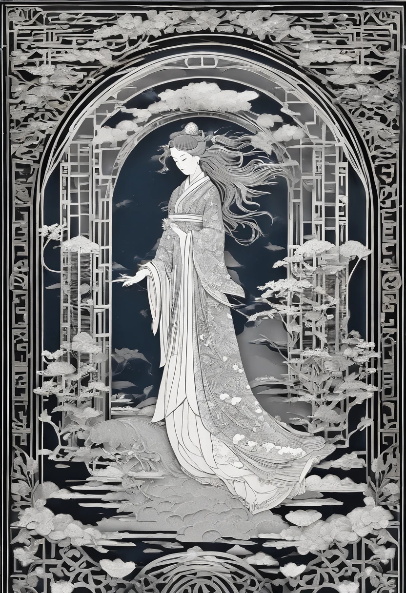 masterpiece, A Chiense woman in a hanfu, beautiful render of a fairytale, in the style of paper art, painting of beautiful, beautiful as the moon, very intricate masterpiece, painted metal, beautiful intricate masterpiece, multiple layers, Mysterious, Ancient China background, red
