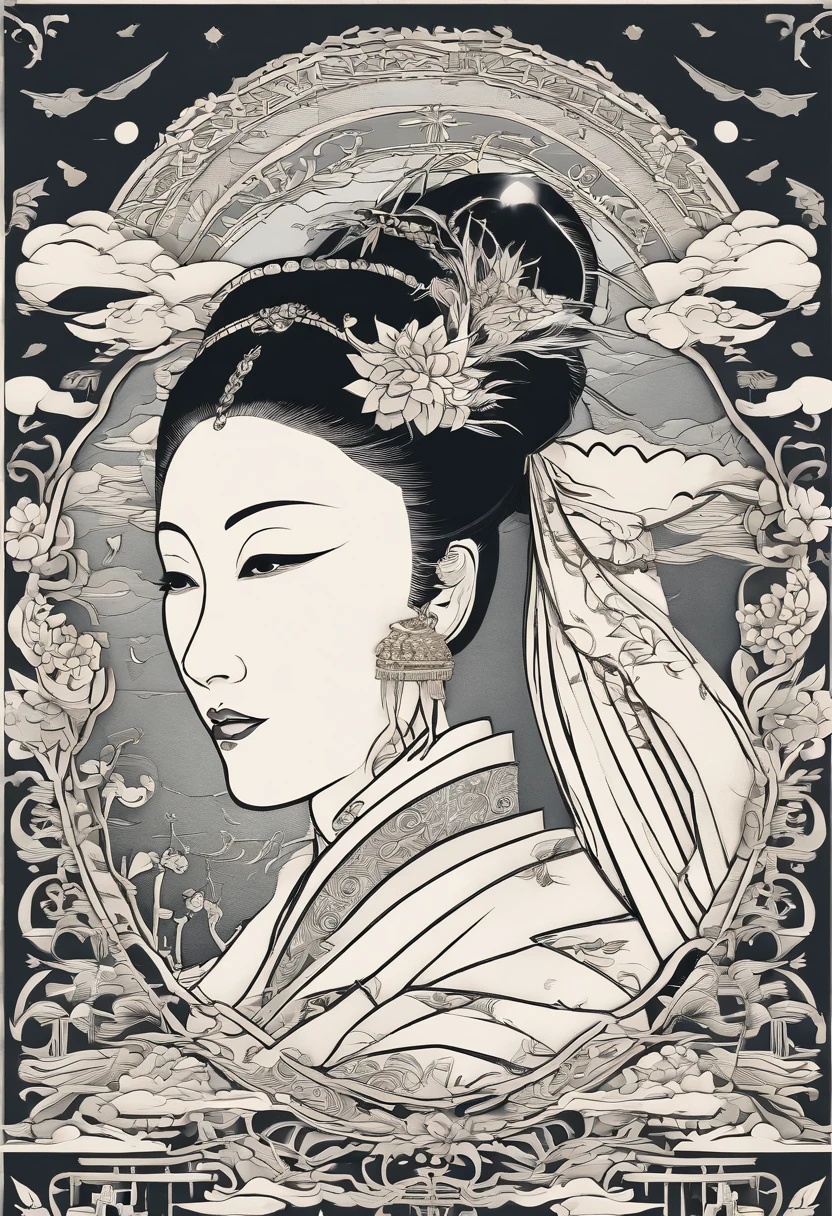 masterpiece, A Chiense woman in a hanfu, beautiful render of a fairytale, in the style of paper art, painting of beautiful, beautiful as the moon, very intricate masterpiece, painted metal, beautiful intricate masterpiece, multiple layers, Mysterious, Ancient China background, gold
