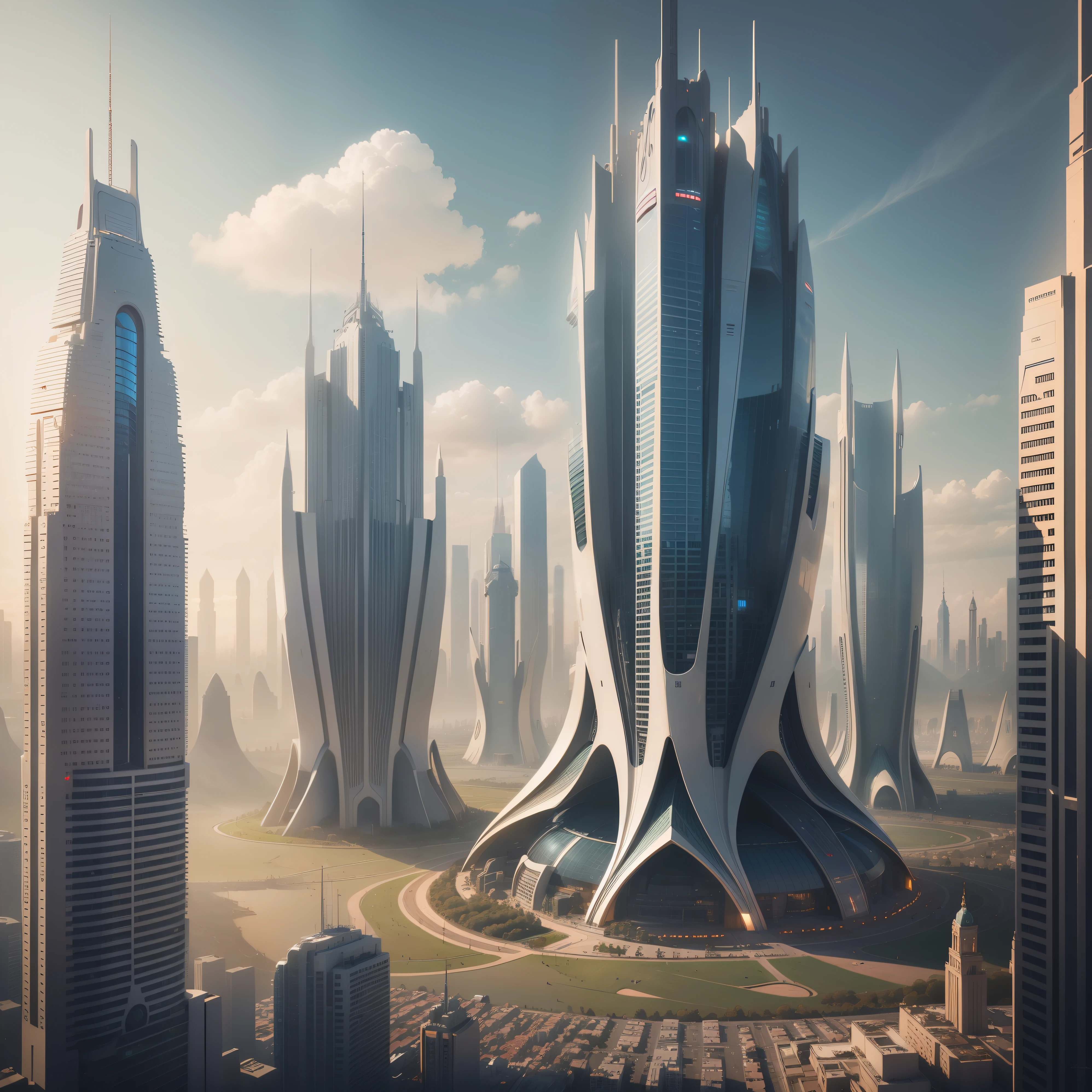 near future Megacities Huge structures top-quality masterpiece 超A high resolution SF Future World Beautiful world 8K Huge buildings tower over you