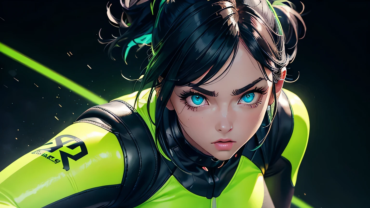 (Paint splashes)，colorful nipples，The color of the glow，lamplight，the girl，Look at the camera，Slime Gir，big round eyes, Cutes, sexy pose
