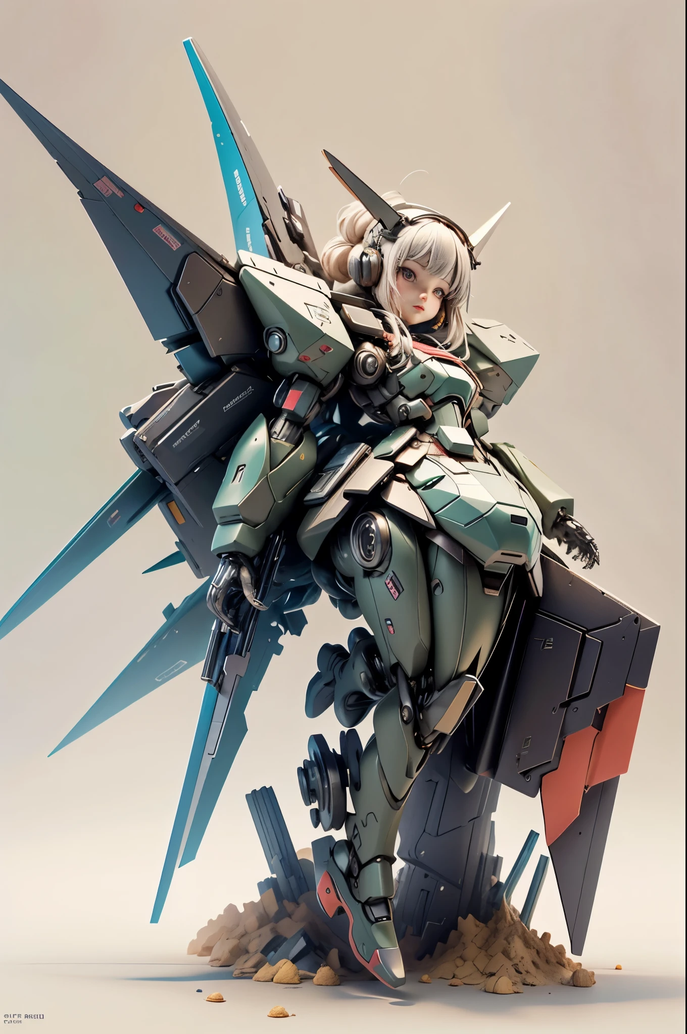 Create an image of a young girl. Her hair, eyes and skin should be light grey. She is wearing a white thick baggy long armored hooded robe with white ribbon, scarf and long boots.
1girl, solo, (hood up:1.5), (light grey hair:1.5), (light grey eyes:1.5)
(castle:1.5), (dynamic angle:1.5), (bazooka:1.5), joint
<lora:biplamechashoujo_xl_v1:1>,  biplamechashoujo