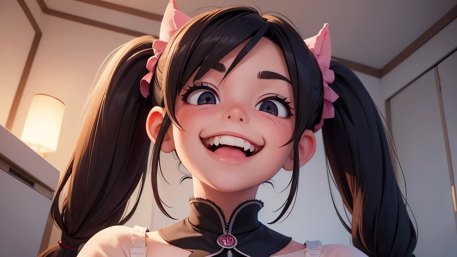 (((((attacked))))),((((look up from below)))),((((Grinning smile)))),(((Licking the tongue))),(((Close-up))),(((girl with twin tails))),(((evil smile))),(((beautiful girl))),evil smile, cold, wife, Cunning smile, Yandere, tongue sticking out, biting lips, obscene,Feeling naughty,sneering,look down,queen,M male,Slut,contempt,being laughed at by a girl,being teased by a girl