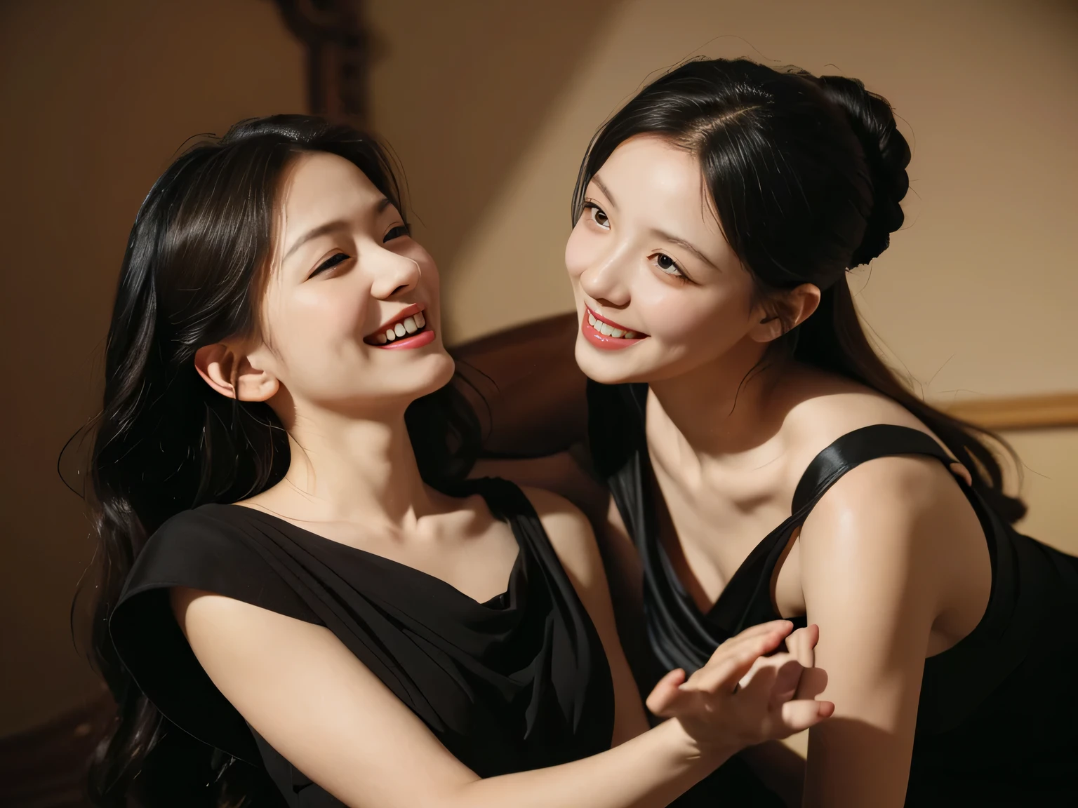 fruits,Grapes,Rosa,antique,A smile,,Sweet and seductive appearance.、Caravaggio's paintings、Chiaroscuro of Caravaggio,Two women frolicking,Cute smile, Expression of ecstasy