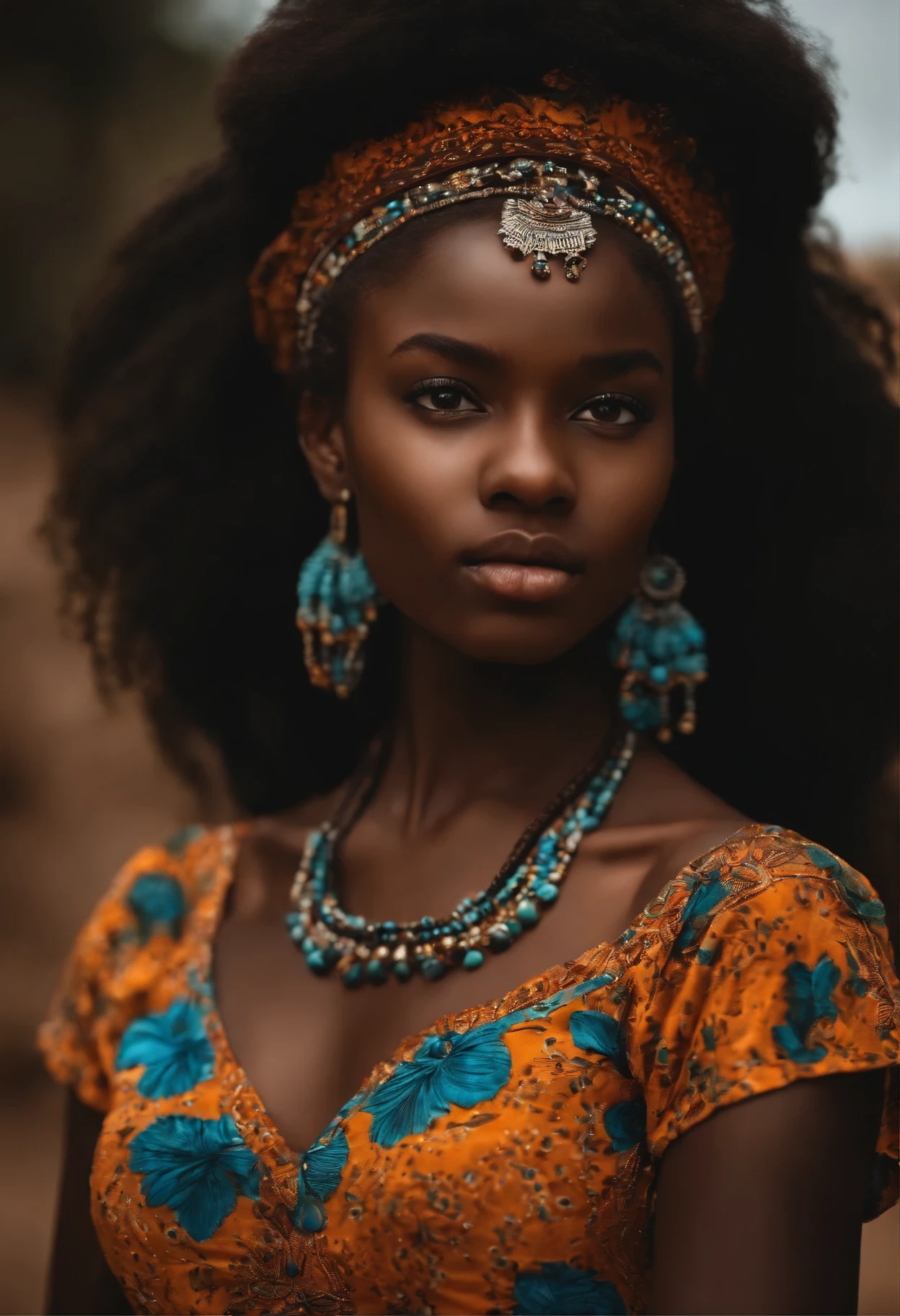 fille, africain, ????, les yeux marron, cheveux longs, 16 à 19 ans ,porter une belle robe  ,corps entier