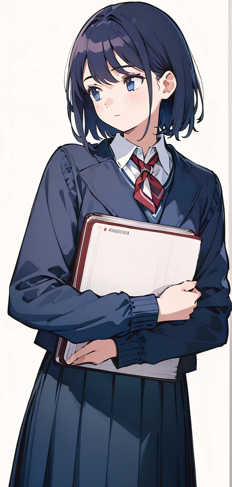 masterpiece, highest quality,4K, super fine illustration, no background, (1 girl), (I have a reference book), (look away:1.4), high school girl uniform, short hair