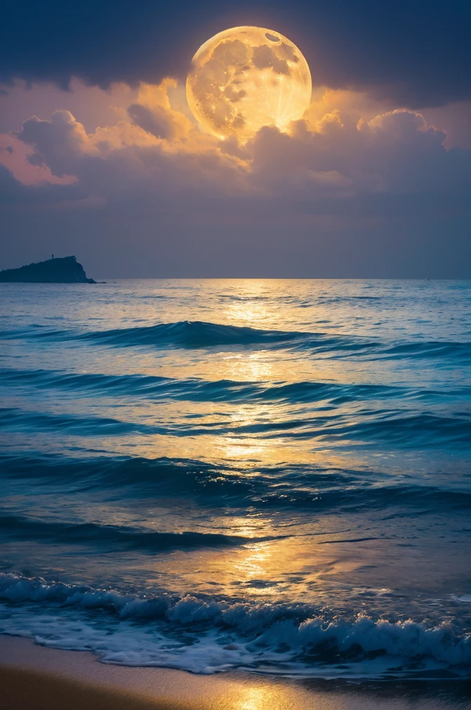 highest quality,Moon and Sea,There is a mood,beautiful scenery,like a painting