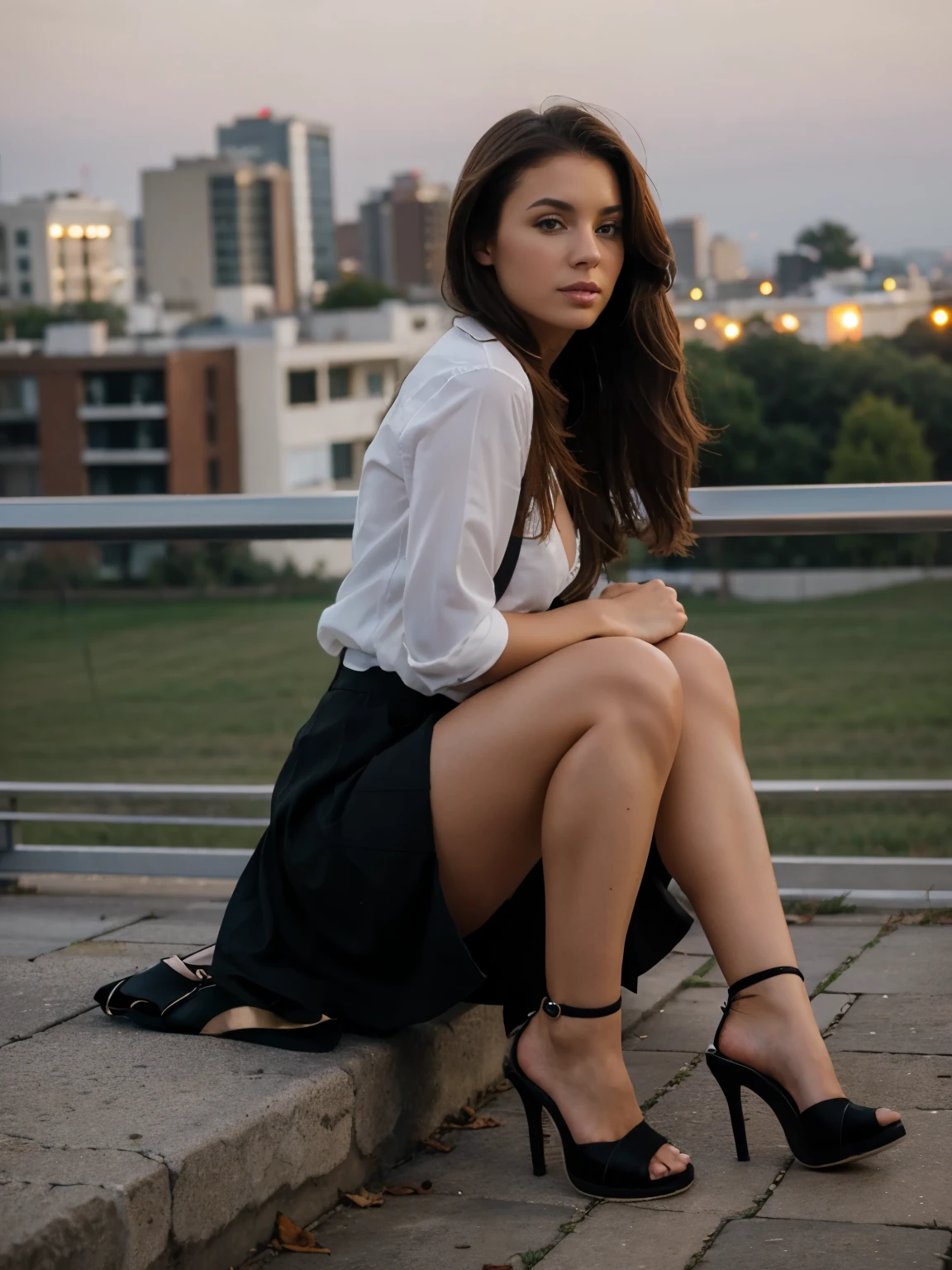 A pretty sexy brunette heels skirt in evening full canon eos
