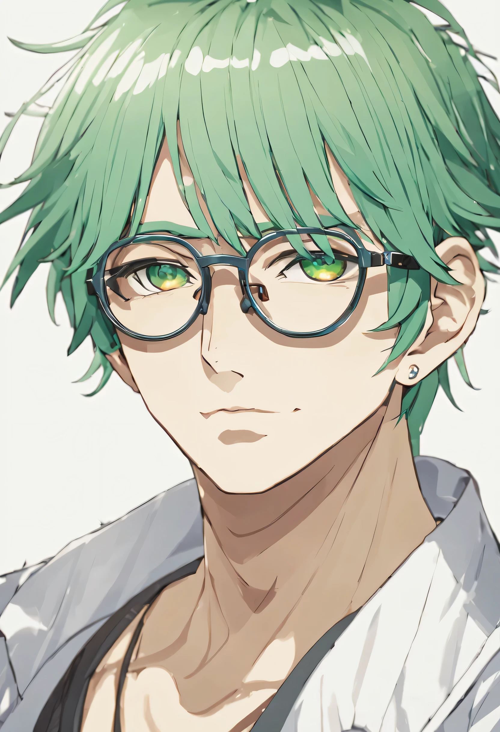 Close up of man with green hair and glasses, animation character reference book, Animated VTuber full body model, Fully adoptable, You can adopt a character., Anime Character Design, Full Body Character Design, anime style character, single character telegraph, Animation full-body illustration, wire fee, Costume Design, pretty Anime Character Design, Full body character concept