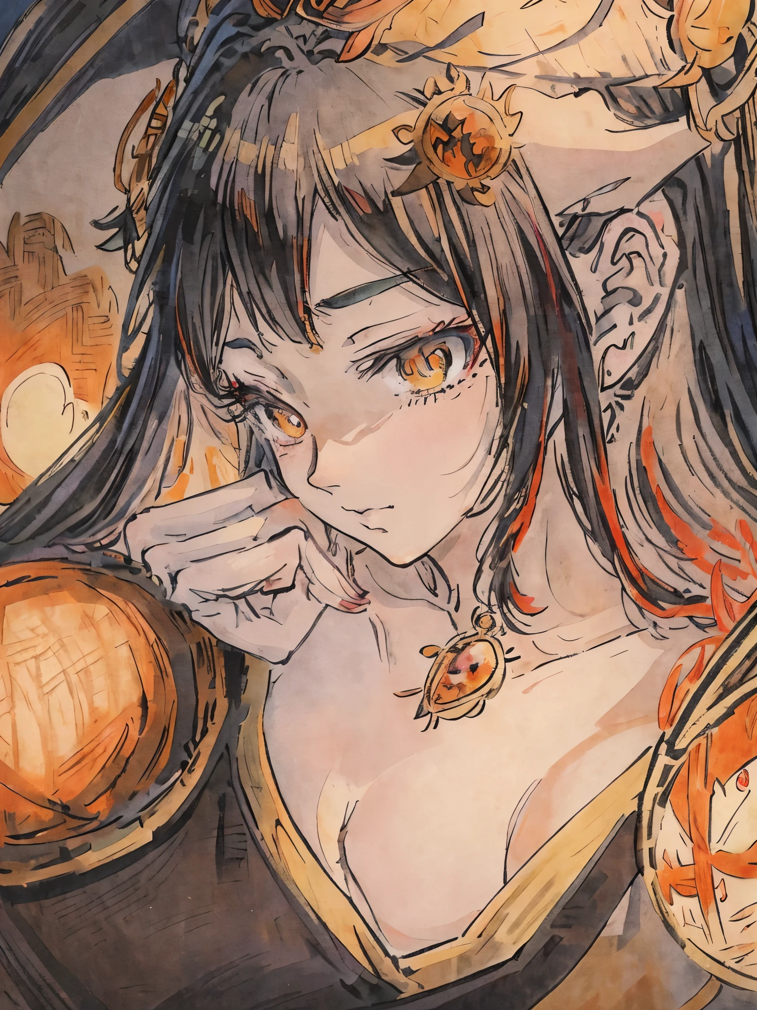anime girl with crimson hair and amber eyes with amber butterfly lands on finger, a witch with golden staff boat, palutena, beautiful anime portrait, detailed digital anime art, lady palutena, detailed anime character art, trending on artstation pixiv, beautiful anime artwork, detailed portrait of anime girl, anime illustration, highly detailed exquisite fanart