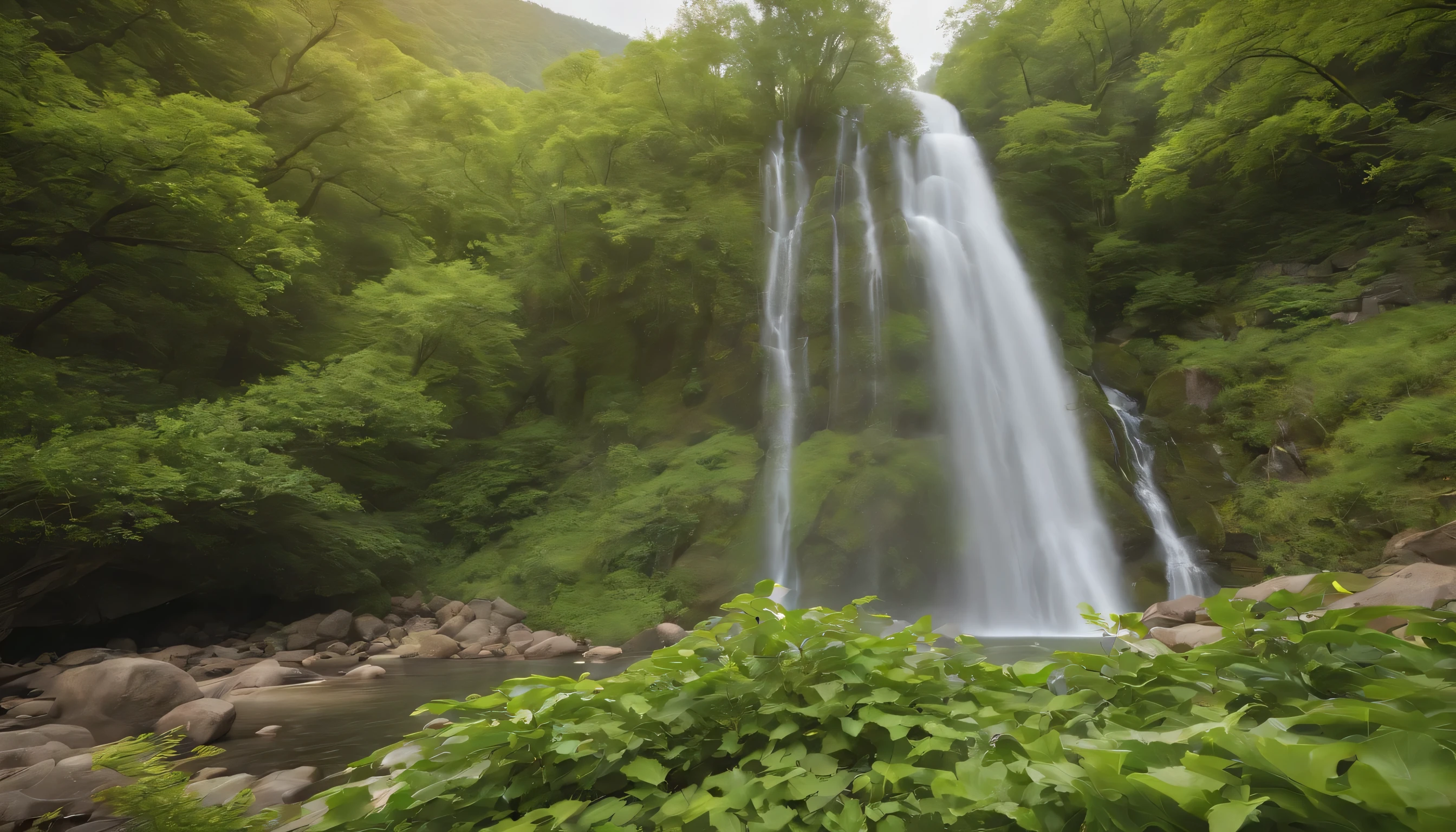 (Highly detailed CG unity 8K wallpaper、masterpiece、highest quality、Super detailed)、(best lighting、best shadow、very delicate and beautiful)、highest quality、8K、Detailed facial depiction、masterpiece、highest quality、clear image quality、
On the riverbank in spring、fresh green tree々Take photos surrounded by small waterfalls。。