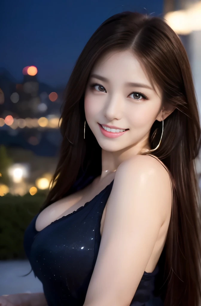 (22 year old female), (big breasts:1.3),  ((grab the viewer&#39;s hand)), night view in the background、navy blue sweater、Brown tight skirt、(master piece: 1.3), (maximum resolution: 1.4), (ultra high vision: 1.2), cinematic light, ultra high vision, (fine eyes and skin), (detailed facial features),  8K resolution, perfect style, beautiful expression、Highly detailed face and skin texture、detailed eye、double eyelid、eye shadow:1.2、glitter eyeliner:1.2、thin cheeks、shiny skin、(pure white skin:1.3)、small shiny necklace and earrings,glossy lips:1.2、((full body shot:1.2))、((from a very intimate distance:1.2))、(straight hairstyle、dark brown hair)、long hair、(very affectionate smile:1.3)、From above