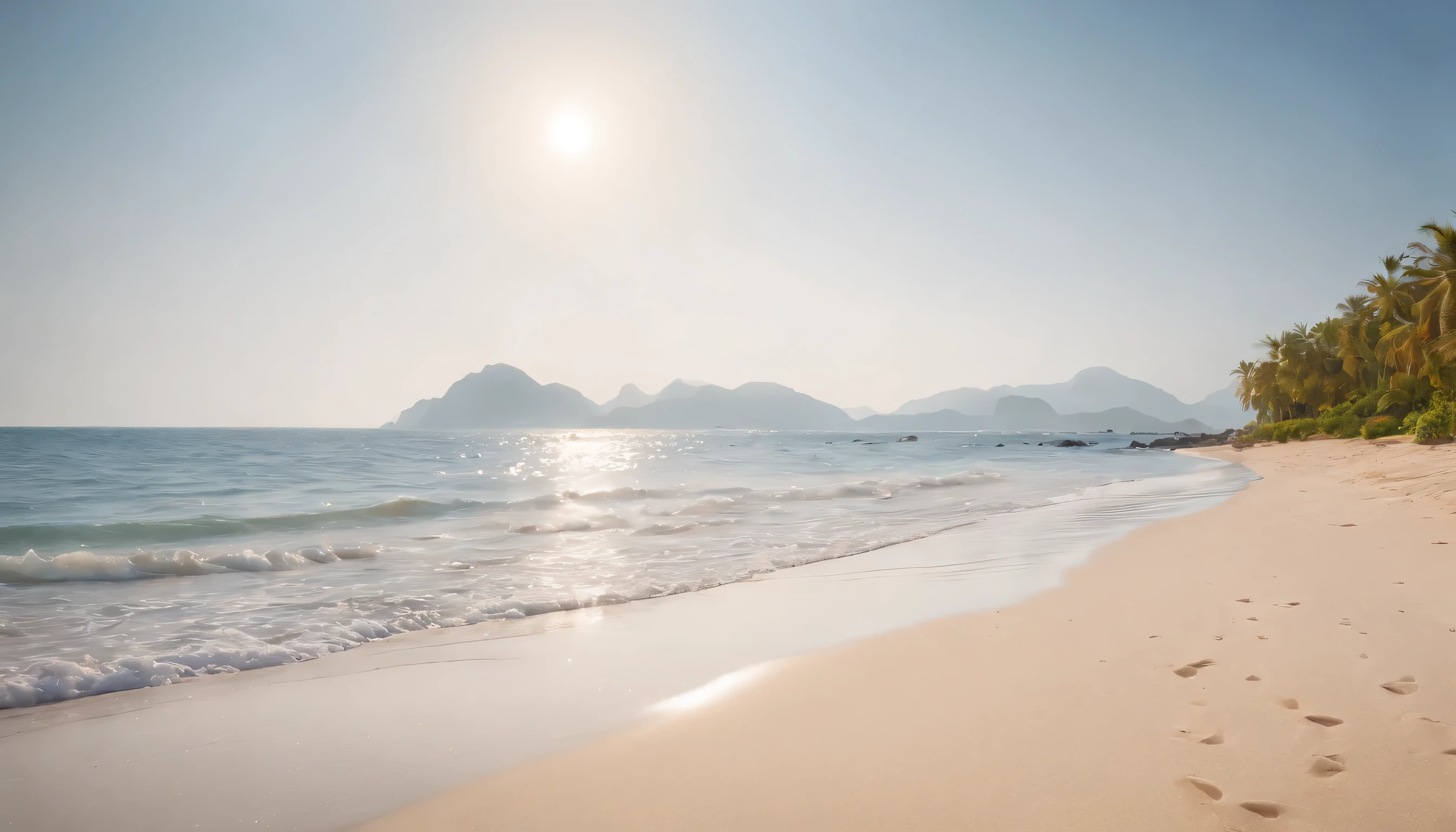 (Highly detailed CG unity 8K wallpaper、masterpiece、highest quality、Super detailed)、(best lighting、best shadow、very delicate and beautiful)、highest quality、8K、Detailed facial depiction、masterpiece、highest quality、clear image quality、
on the beach in spring、Let&#39;s take a photo of the blue sea and the white waves lapping against the ocean.。