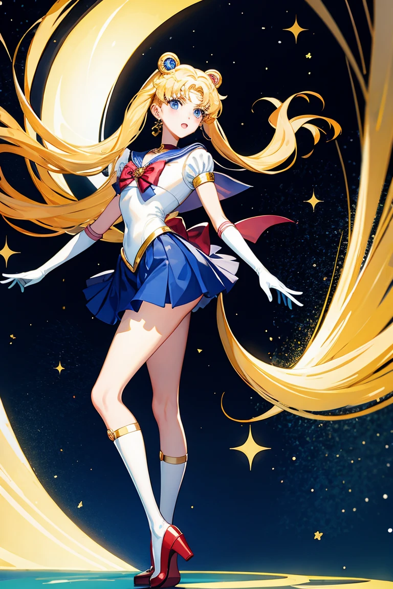 (masterpiece, best quality:1.2), Sailor Moon,1 girl, alone,blonde hair,long hair,jewelry,whole body,double tail,White gloves