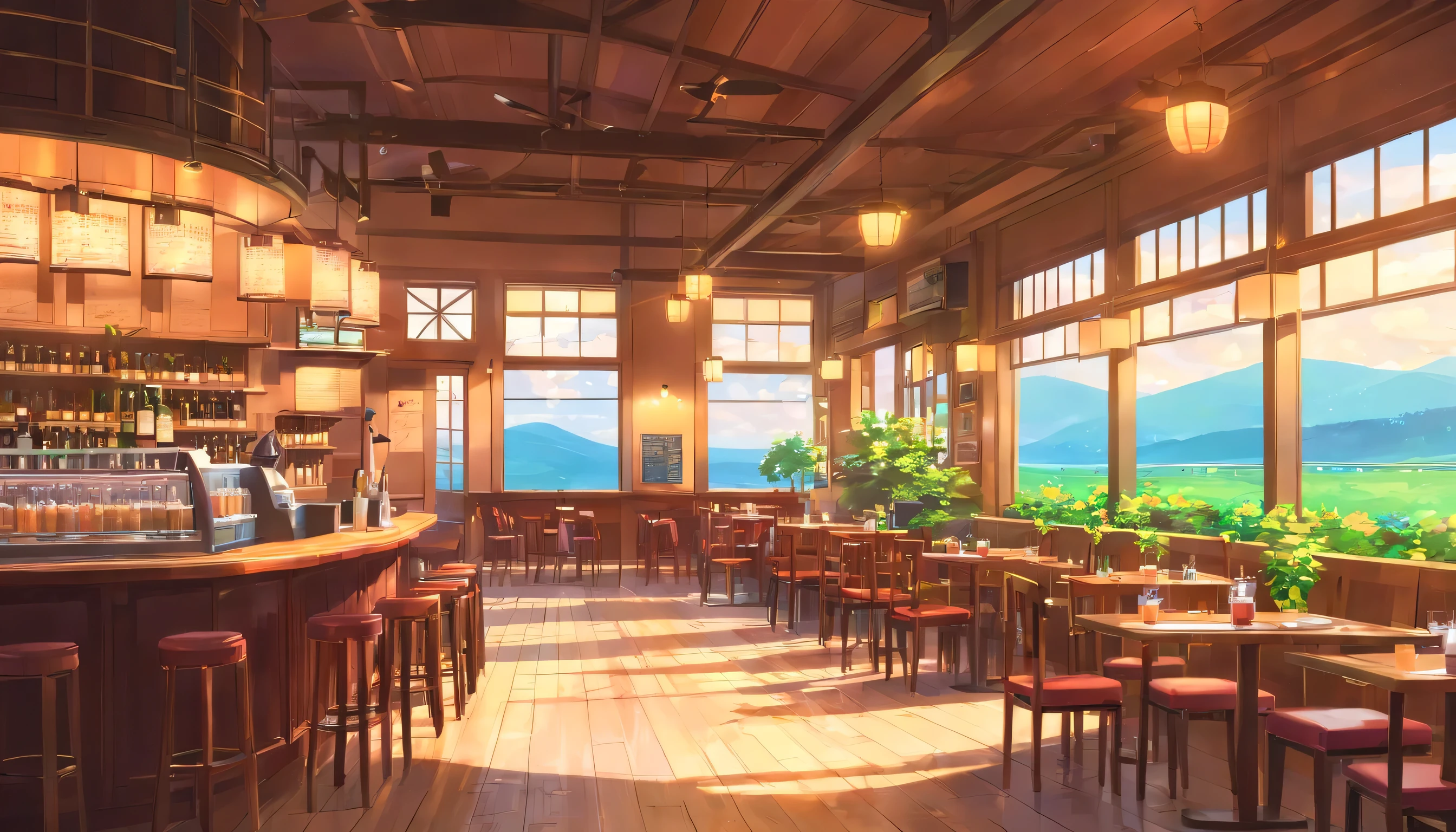 Cafe, Wine table and large windows, interior background art,a tavern