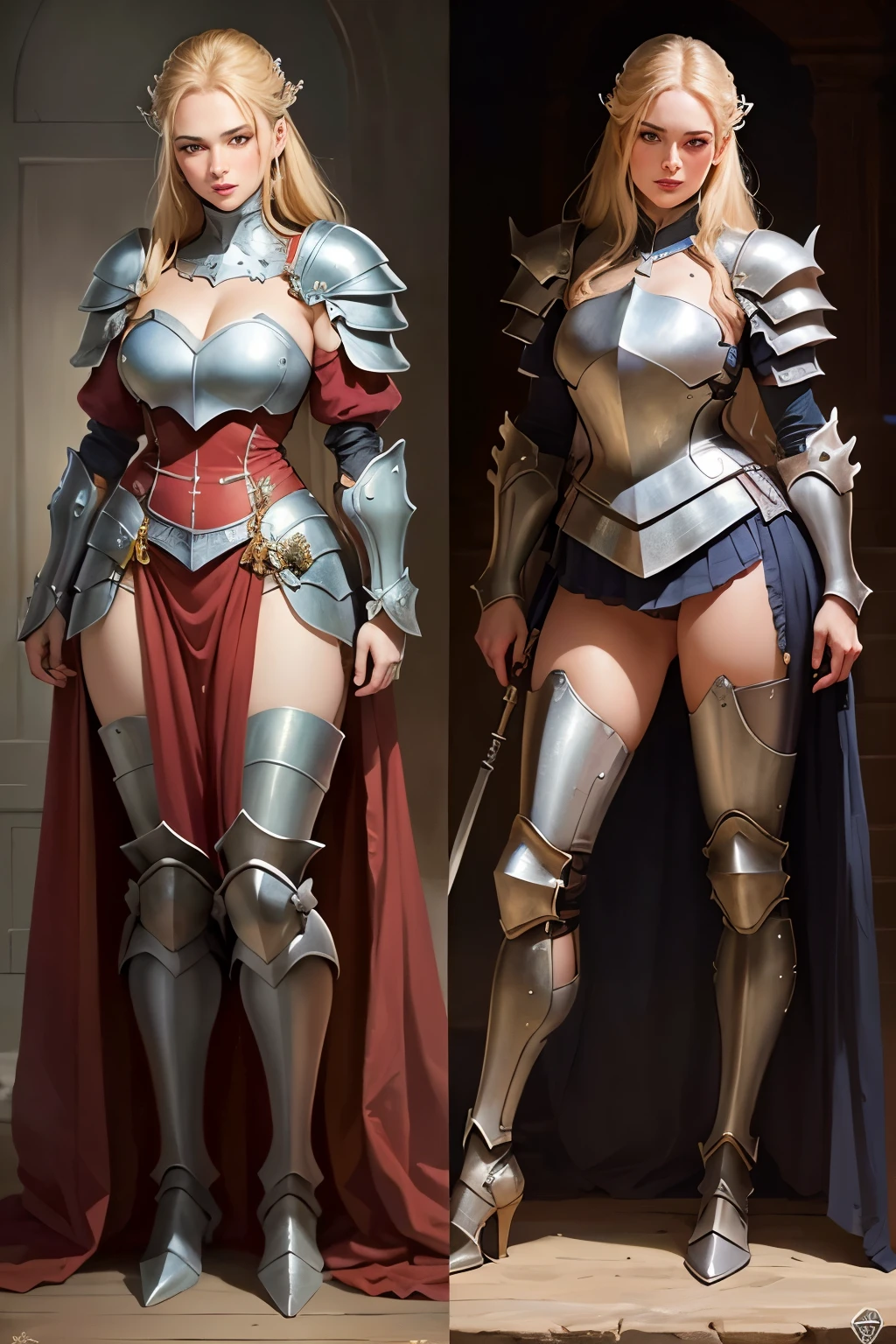 ((Best quality)), ((masterpiece)), (detailed), full length, 1 knight in armor, game character, from two angles