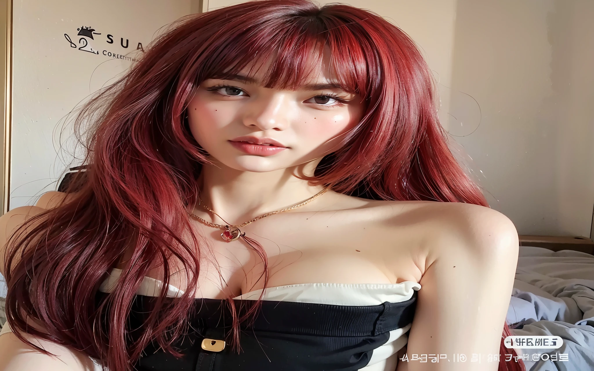 arafed woman Con cabello rojo and a black dress posing for a picture, ulzzang, peluca roja, con el pelo largo y rojo, hermosa joven coreana, muchacha coreana, pale red, Con cabello rojo, Pelo rojo largo y liso, bright crimson head, pelo rojo hasta la cintura, pelo rojo brillante, pelo largo rojo, asian girl with long hair, twice chaeyoung, chaeyoung twice 