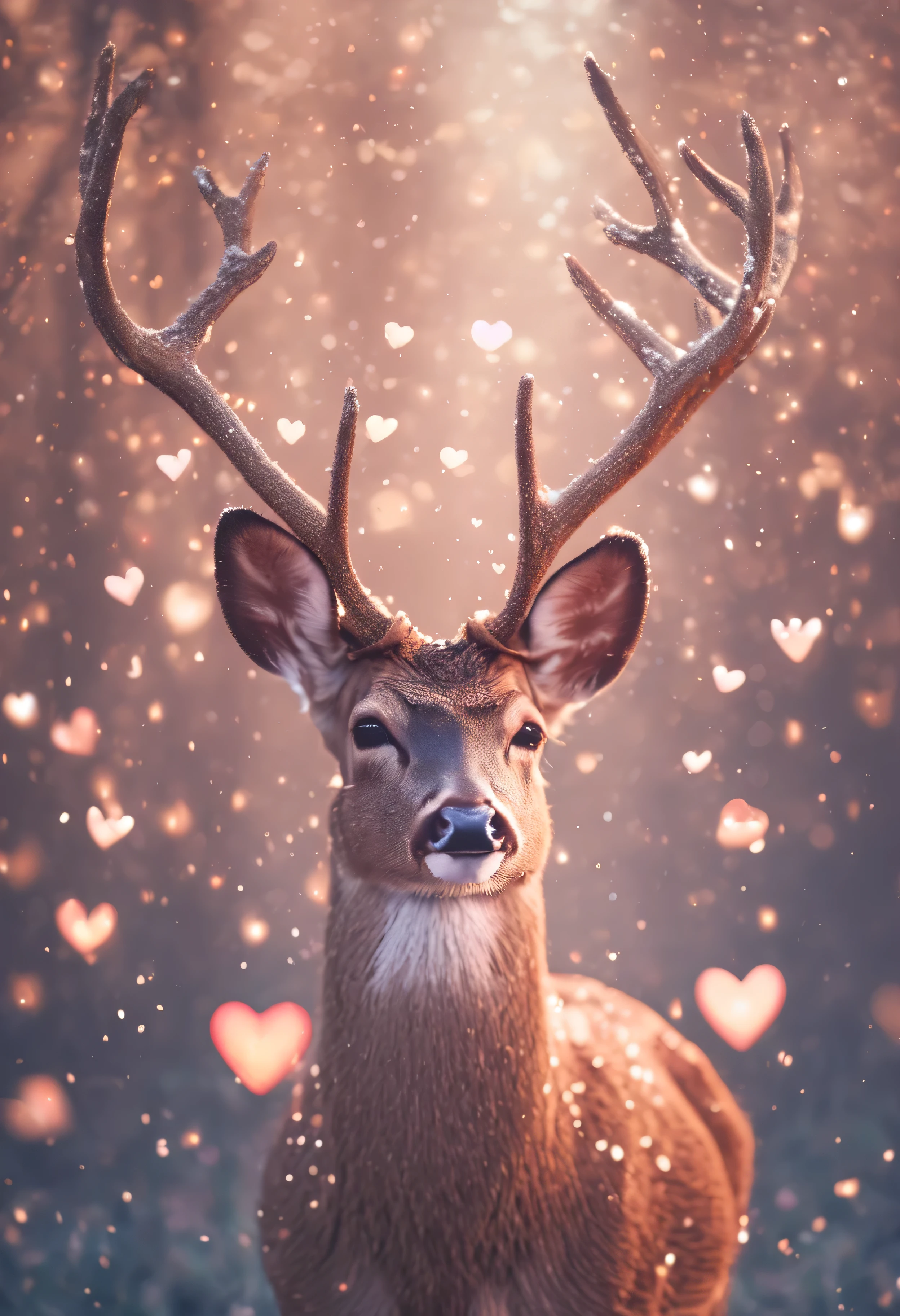 photo of a happy deer，lovely air xl，floating center effect