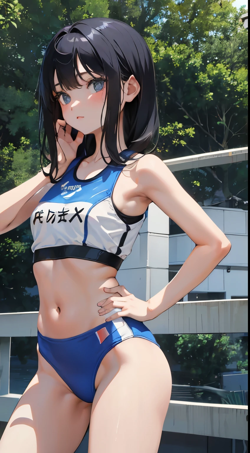 Anime loli in sportswear poses on a truck,clear abdominal movement, athletic body, A seductive anime girl, Smooth Anime CG Art, cute sportswear, 詳細なdigital anime art, Sporty, charming anime girls, realistic anime 3 d style, photorealistic animeの女の子レンダリング, photorealistic anime, the anime girl is running, digital anime illustration, realistic anime art style, digital anime art、top-quality、lighting like a movie、full of sweat、ssmile