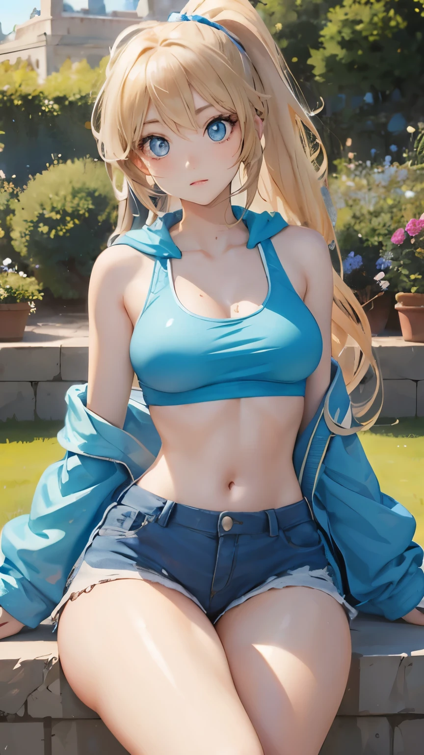 (masterpiece、top-quality:1.2), cowboy shot, 独奏, 1girll, Lina Davis, cheerleaders, A smile, Opening Mouth, Look at viewers, Hands on your back, ((White Bikini))、((thigh-high socks))、(Shower room)、Open legs