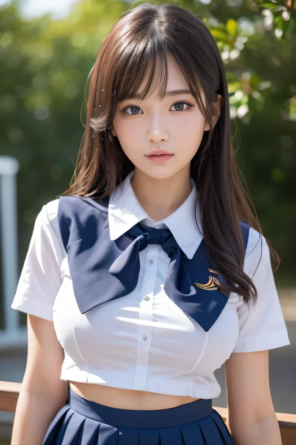 (surreal), (8K), (very detailed), (best illustrations), (beautiful and detailed eyes), (highest quality), (Super detailed), (masterpiece), (wallpaper), (detailed face), alone, 1 girl, 26 years old, big breasts, I can see your breasts, cute, 1 hour drawing challenge, wet sweat, (school uniform:1.3), looking at the audience, exquisite details, detailed faces, ,Pure erotic face ace_ v1,