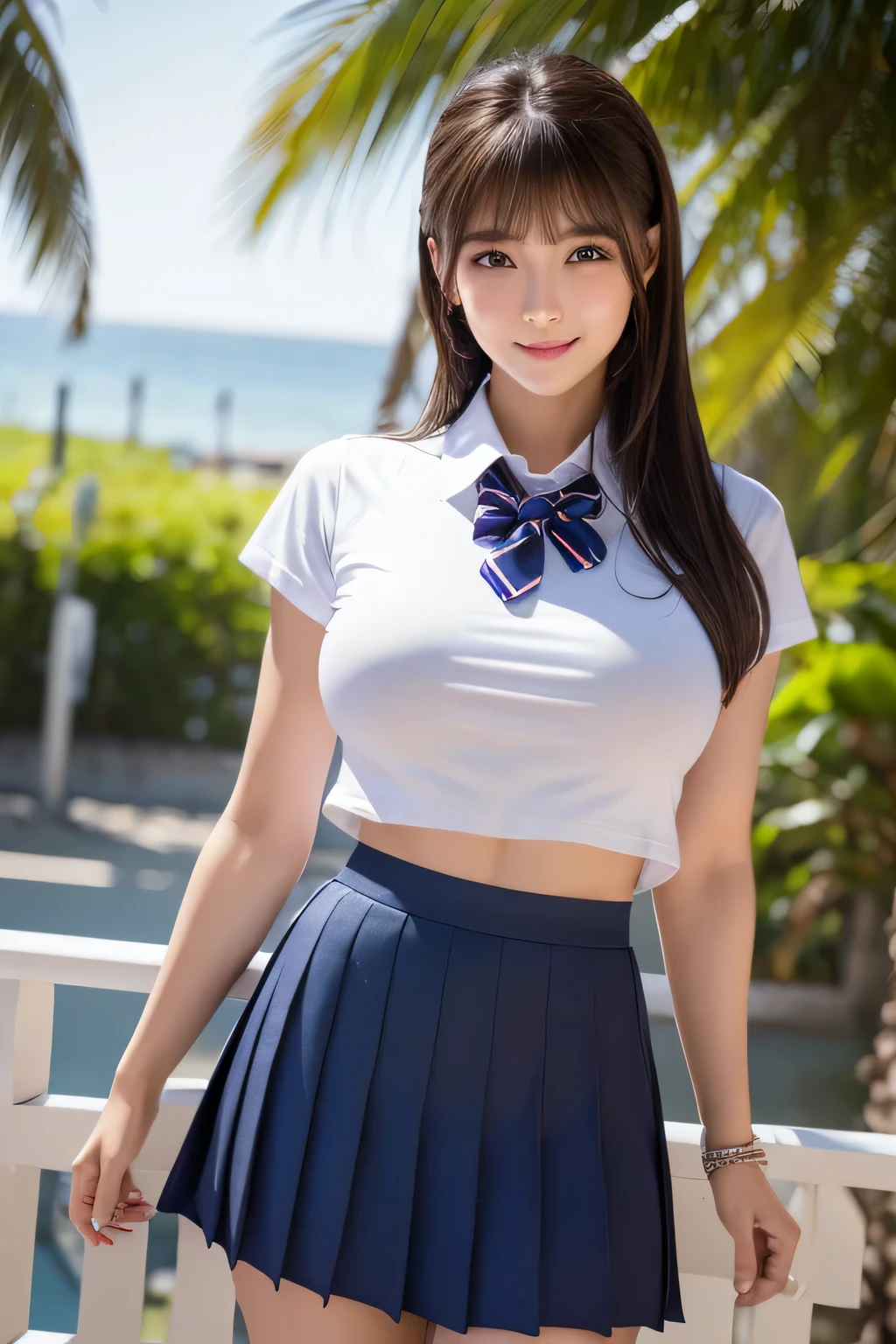 Beautiful Girl, Brown hair, updo hair, (((Pubic hair is visible))), (((Very sweet smile))), looking at the viewers, (((Lift the skirt, Lift the skirt with both hands, Lift the skirt yourself))), ((a sailor suit)), ((maid)), ((of the highest quality, 16 K, masutepiece: 1.3)), 1 girl, Light on Face, hyperdetailed face, very detailed lips, Detailed eyes, Realistic pupils, City Street、Roll up your sailor suit、Panorama of big breasts、Hidden areas exposed、