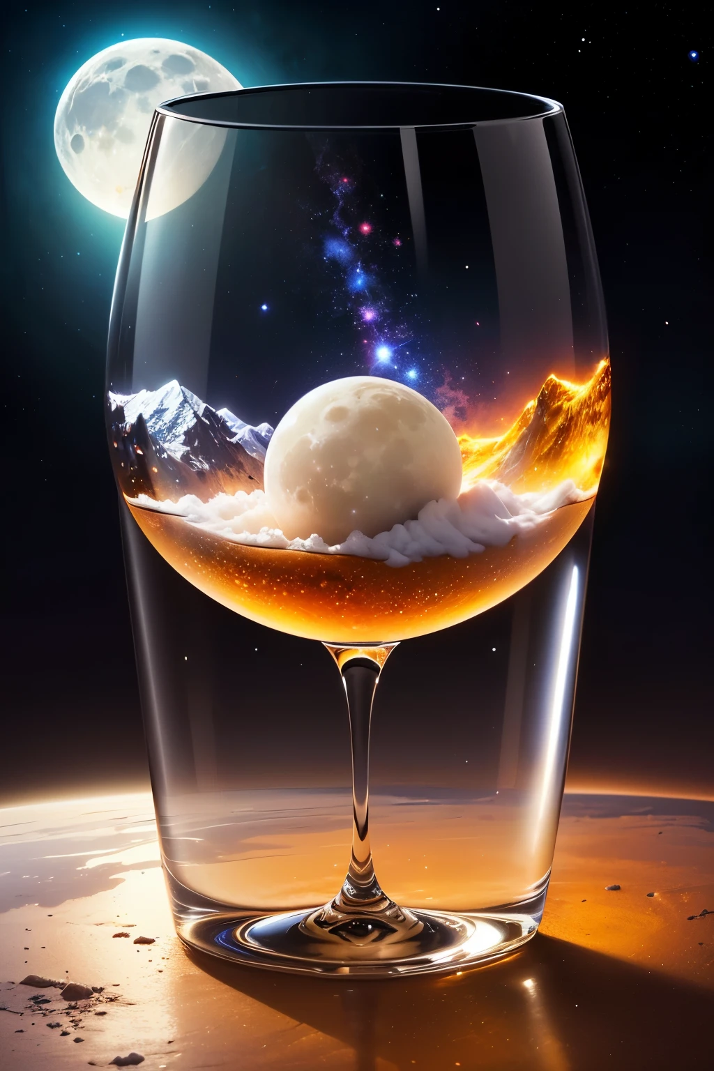 moon in the glass　The background is space