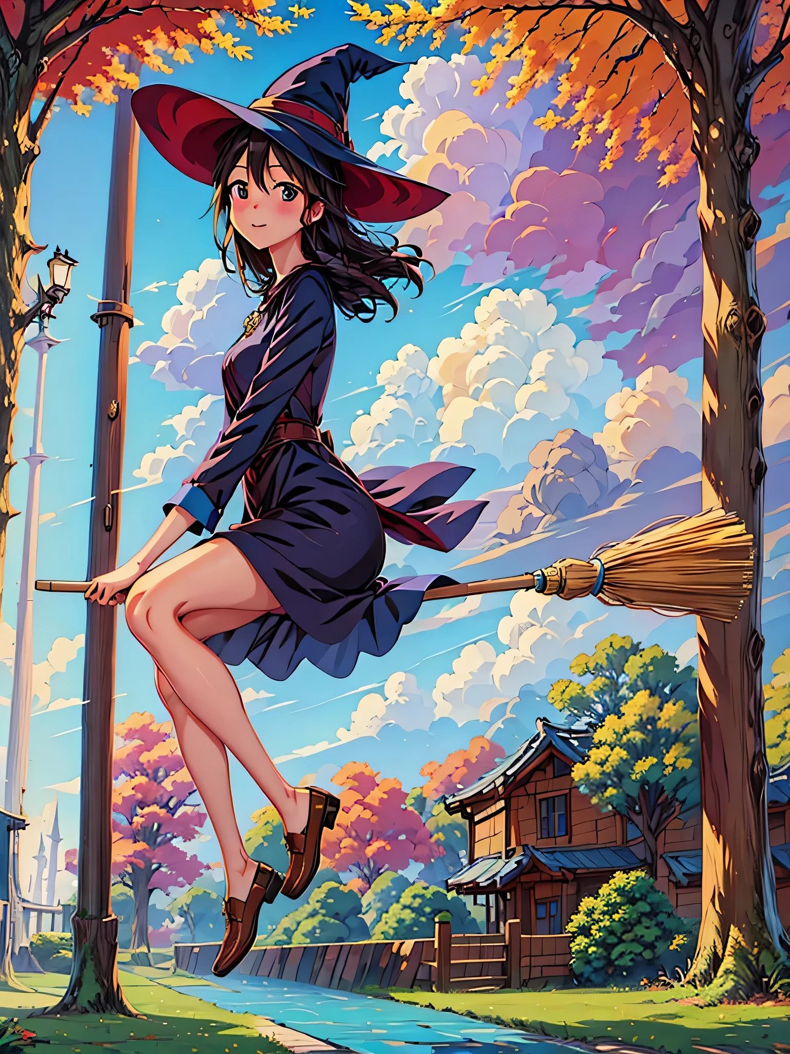 (masterpiece, highest quality:1.2), 1 girl, alone,Flying Witch