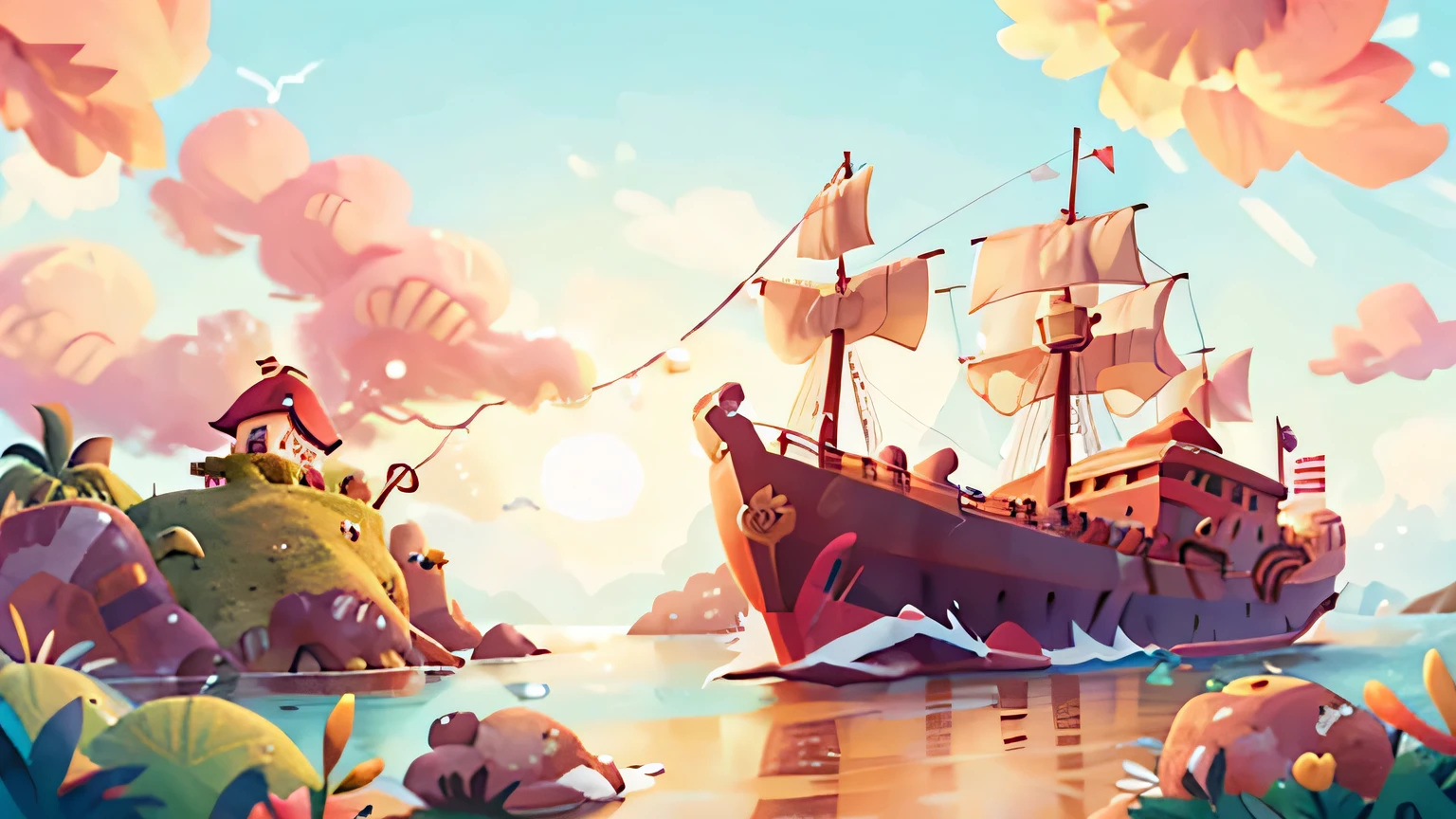 navio pirata, navegando, sentido orizonte