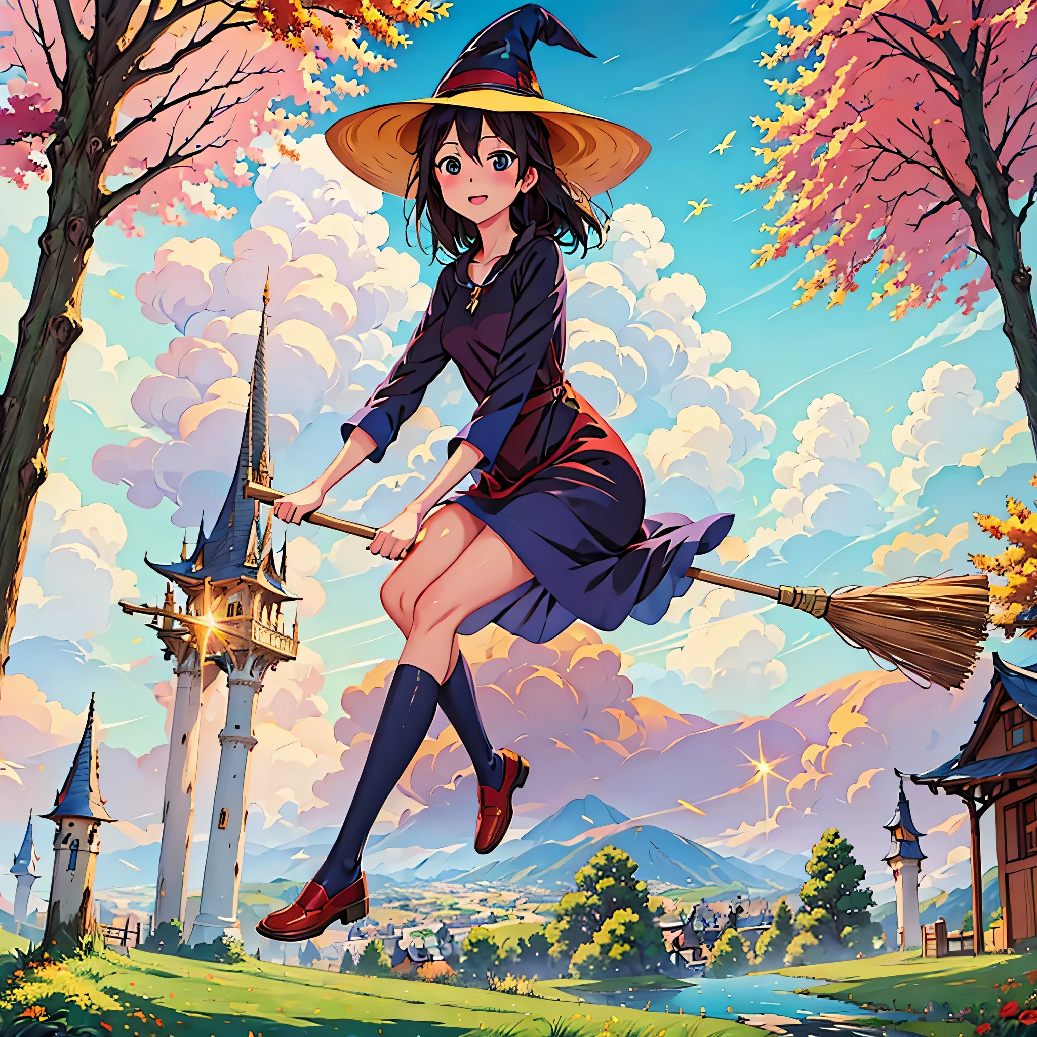 (masterpiece, highest quality:1.2), 1 girl, alone,Flying Witch