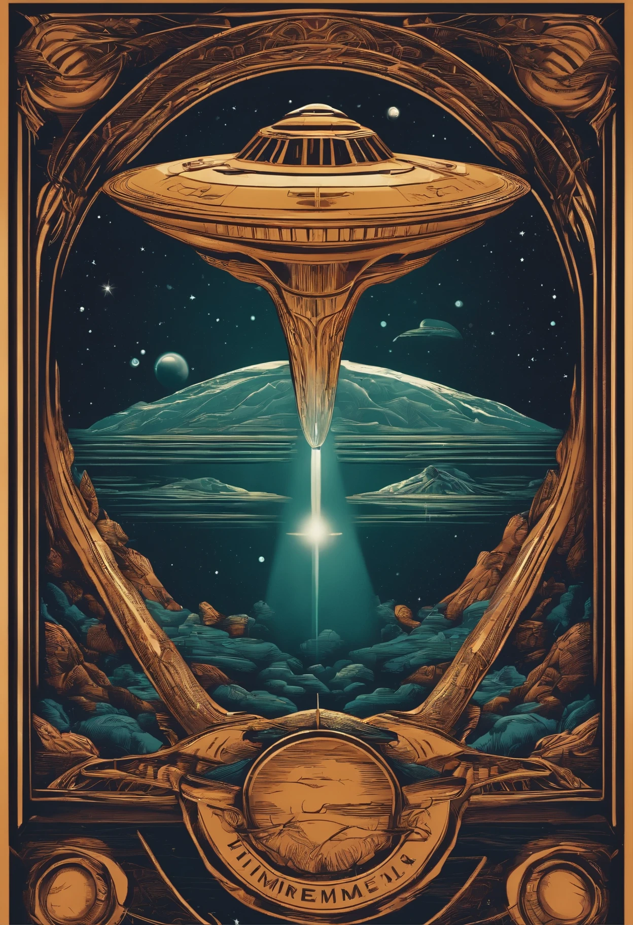 logo, integrado Himmer dirigindo nas montanhas, vector graphic of ,alien ship, grande detalhe em uma camiseta