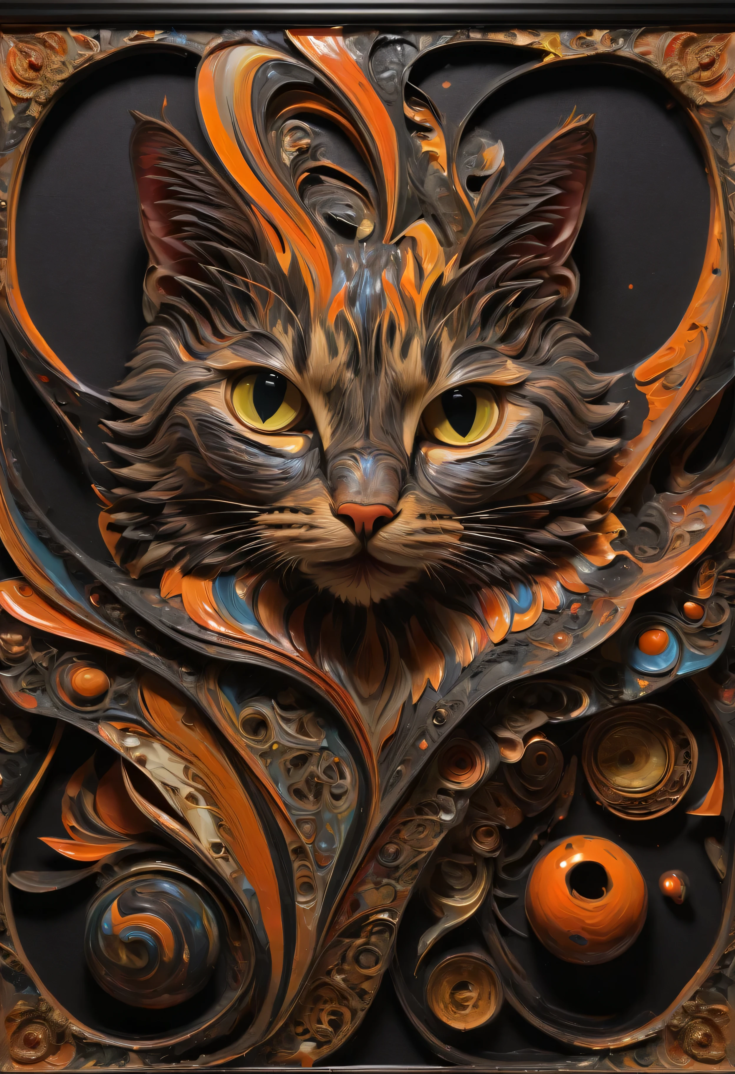 Cats, in the realm outside your mind, abstract details, Unique visual effects, complex, (3D frame, Cat)