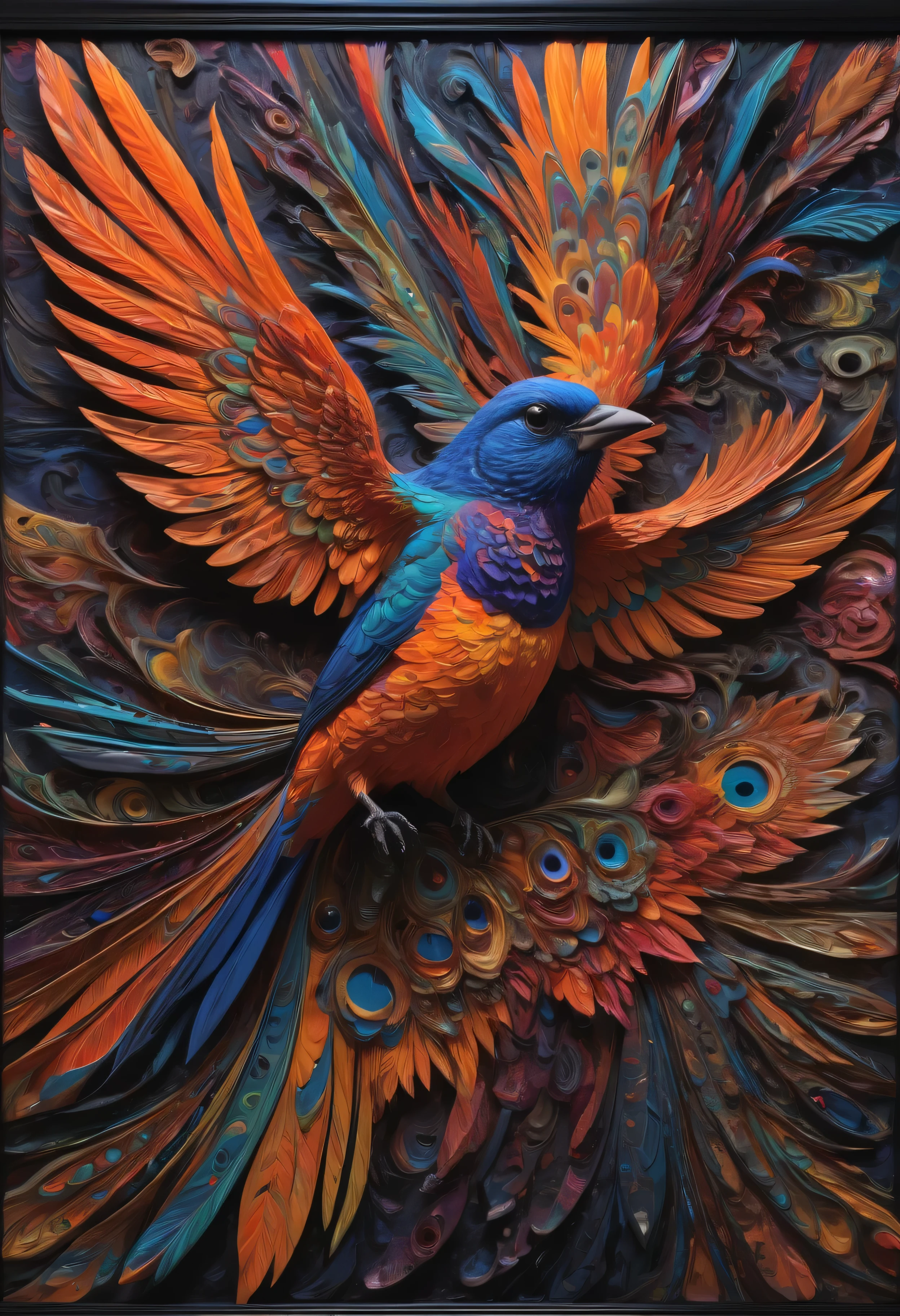 The vivid and colorful realm in your soul, abstract details, Unique visual effects, Full 3D, complex, Sharp details, ultra high definition, (3D frame, bird)