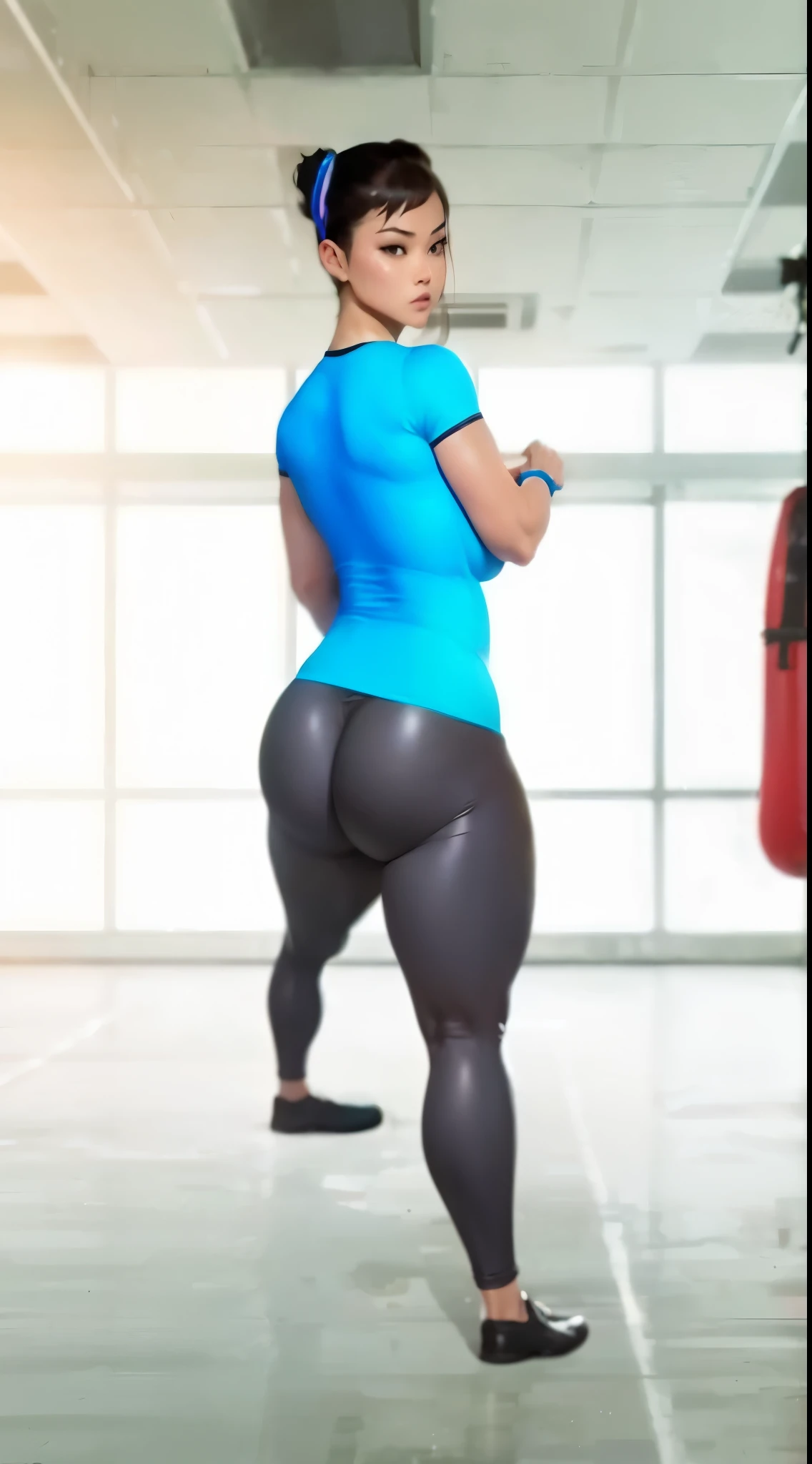 Sf6 chunli wearing blue compression shirt tight leggings buttcrack skintight butadiene formfitting intergluteal cleft wet shirt raining booty wet clothes holdens line indentation deep visible engraved wrinkles puffy scrunch crease folds pantyline pantie line bikini underwear diaper balloon nitrile rubber shiny thicc seperate bootycheek zoomed into butt bth style busttohipline breasttohipline