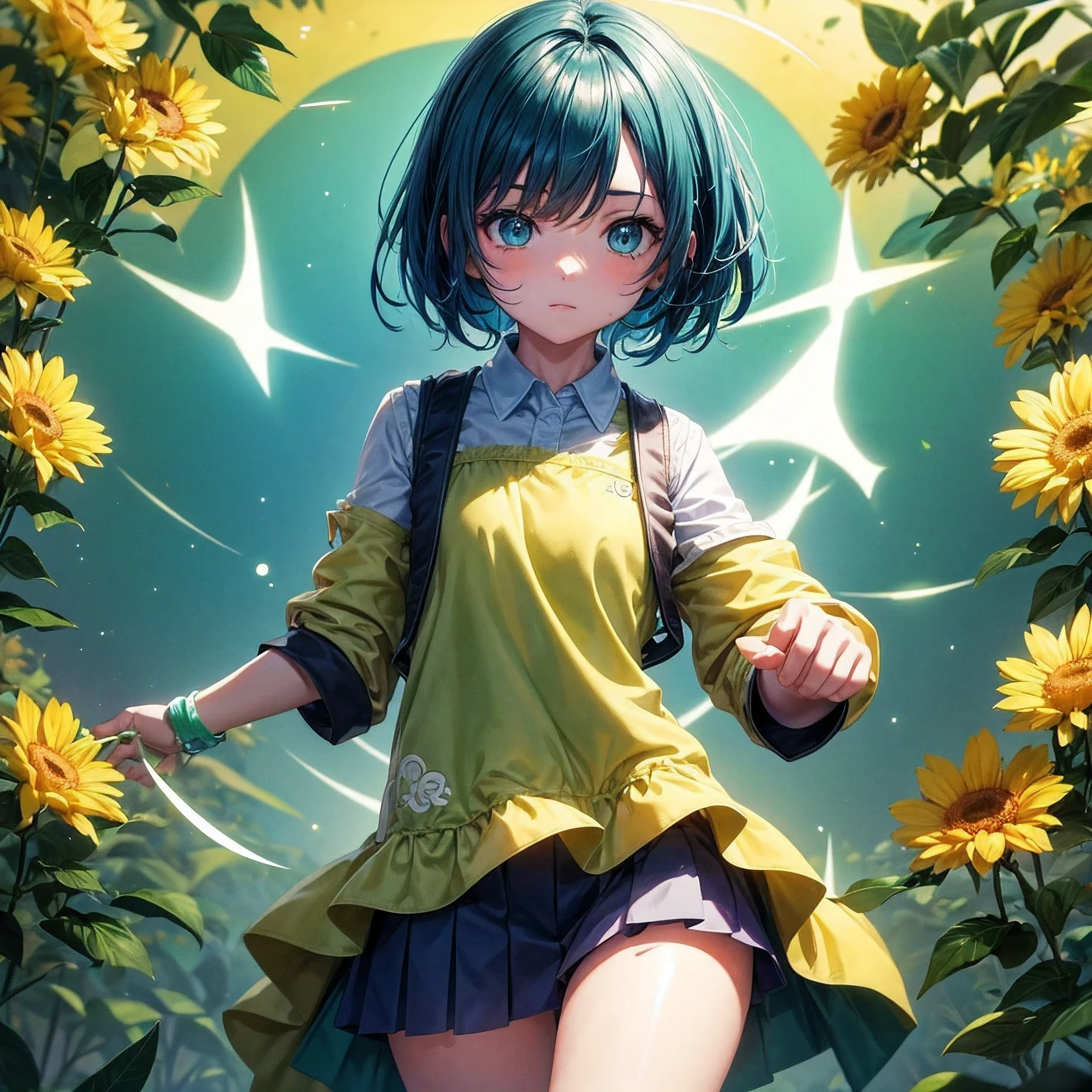 1 chica ,pelo verde ,ropa escolar ,muslos grandes ,ojos azules ,fondo de pantalla