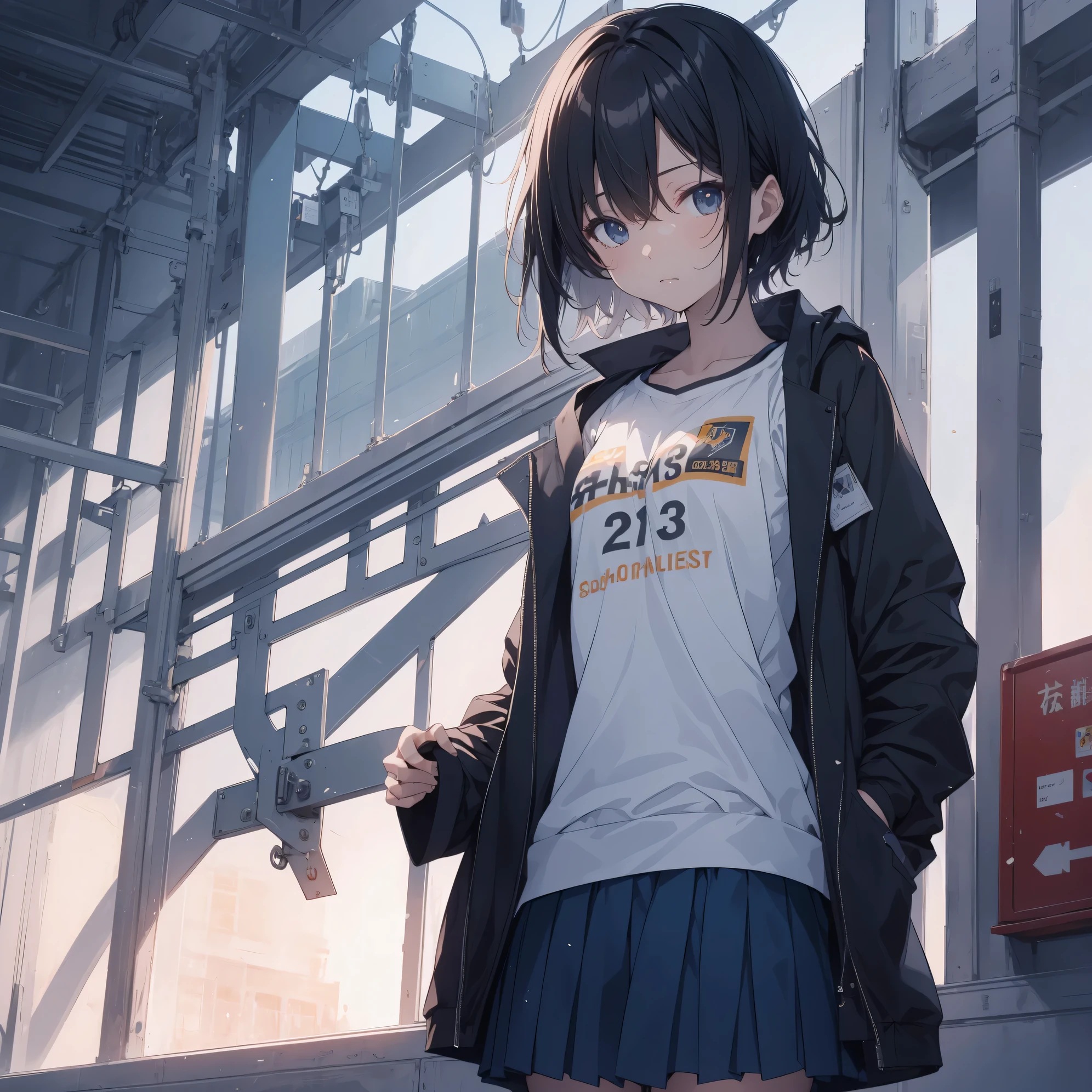Ultra-highest quality by the art god, super detailed, High resolution, anime moe art style, best anime 8K konachan wallpaper, pixiv contest winner, perfect anatomy, break,(眠そうにalone学校へ行く女の子を描いてください. )break, 1 girl, (alone,little woman, , :1.3),All limbs, full finger,, The charm of an immature body, (very short hair), flat chest, small ass, between legs, Small black eyes, beautiful and fine eyes, Well-proportioned iris and pupils, expressive eyes, High resolutionの詳細な髪, ribbon, skirt, collared shirt, neck ribbon, pleated skirt, school uniform, shirt, white shirt, (detailed lighting), (detailed background), On the way to school. break,super dense skin, Best lighting by famous artists, 8K, figure,UHD, rough skin