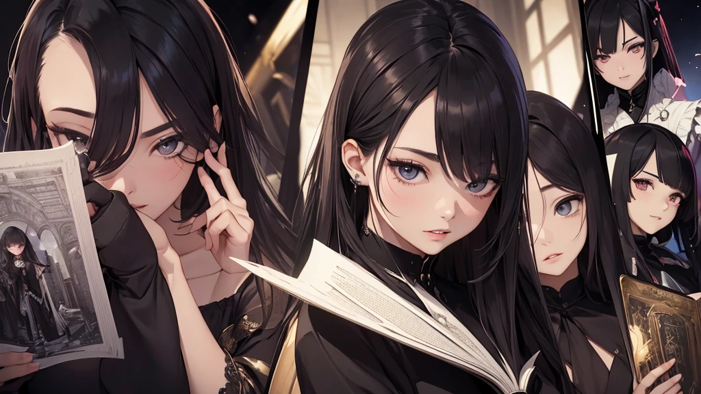 ((ผMasterpiece)),(((best quality))),Masterpiece, Excellent,anime, Gothic vampire at night , White eyes , dynamic light, chiaroscuro, Surreal, luminosity, high resolution, very detailed, 4k, 8ก, Shot with Nikon Z7 II and Nikon NIKKOR Z 105mm.. I/2.8 VR S, best quality, detailed Iace, Detailed eyes, students with details, Detailed clothing and Ieatures, clear background, annoying, Iace only, Separate Irom each other...., to, balance, decorate, Sharp teeth, shout, sparkling eyes, Highly detailed, ((4 expressions)), Forest theme, ((Scab on the Iace, glossy lips, Shiny skin, (((There are only Iour pages..))), (((ReIerences only Iour)))