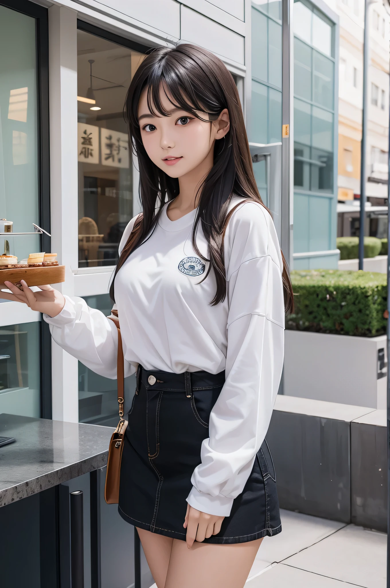 Wear a super mini skirt、A 20-year-old female college student is having tea on the terrace..
