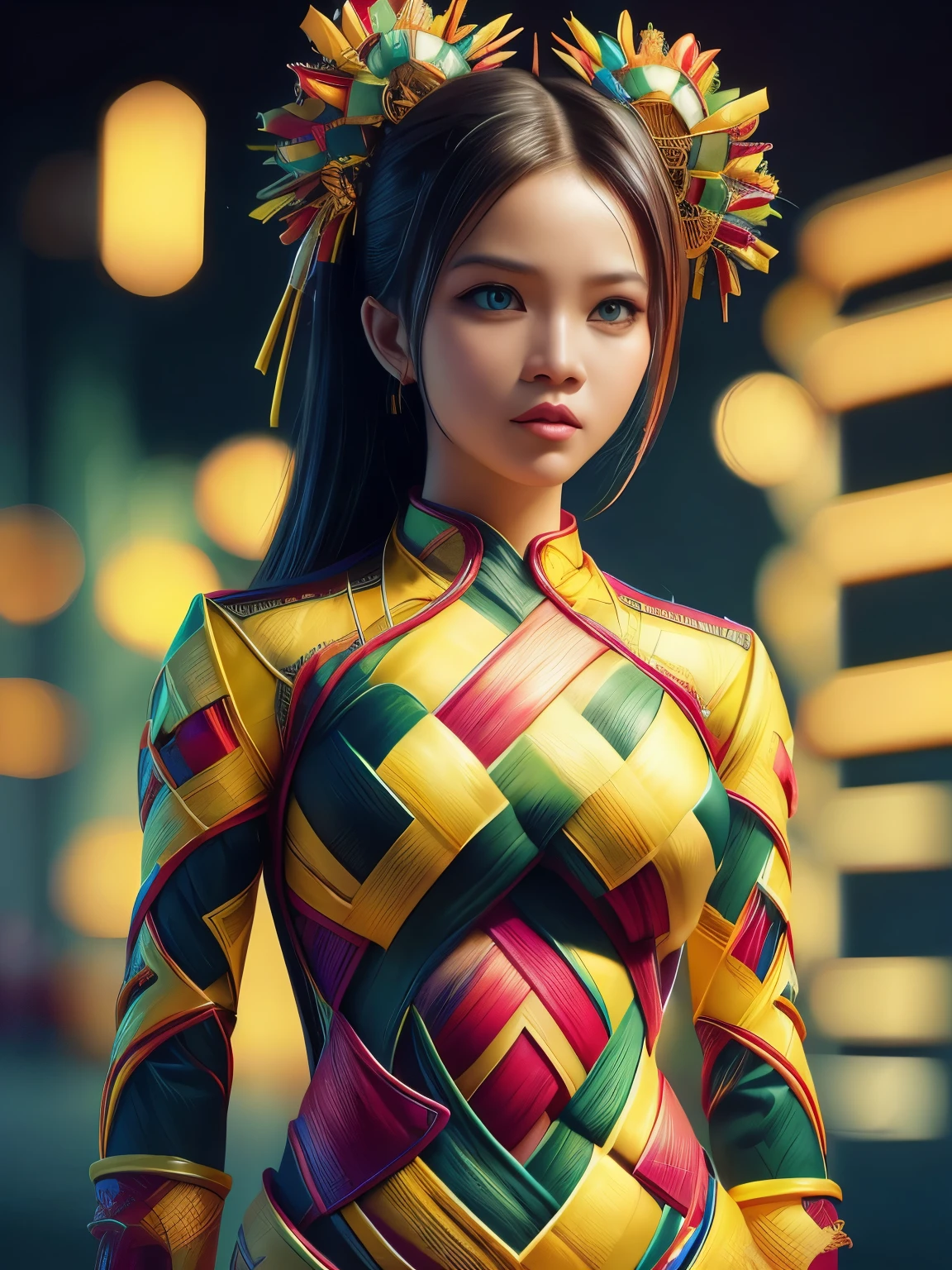 (​masterpiece, Top quality, best qulaity, offcial art, beautiful and aesthetic: 1.2), (busty mature woman), extremely detail, (Artgerm:1.3), colourful, Highly detailed, (jet-black hair), (green eyes), (black leather cheerleader uniform),