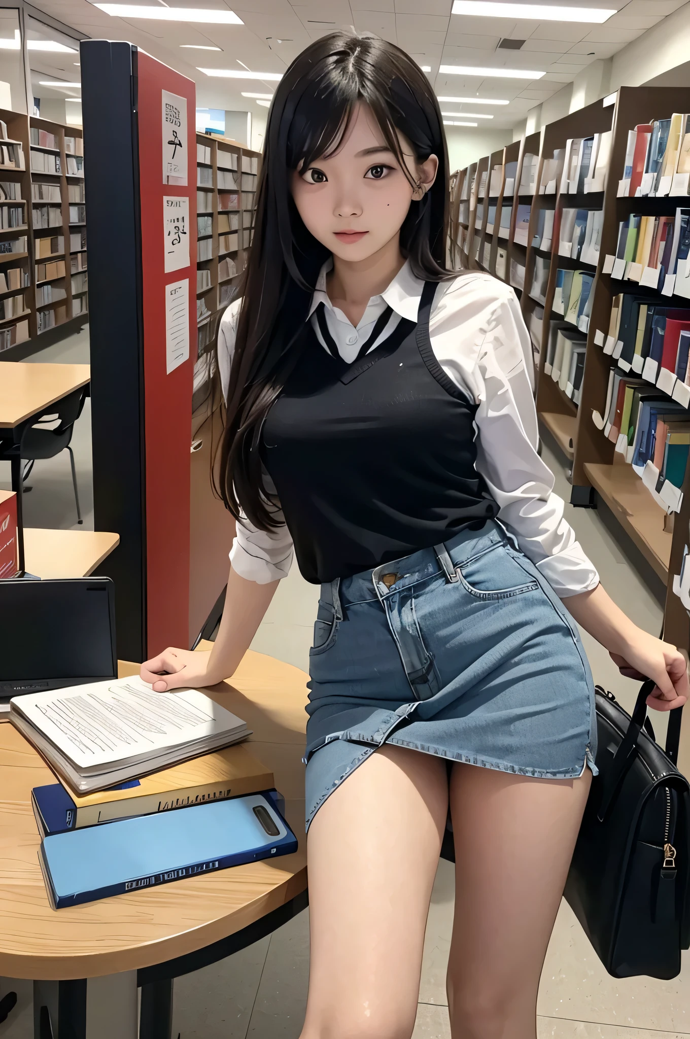 Wear a super mini skirt、I am a 20 year old female college student.、When I&#39;m in the library