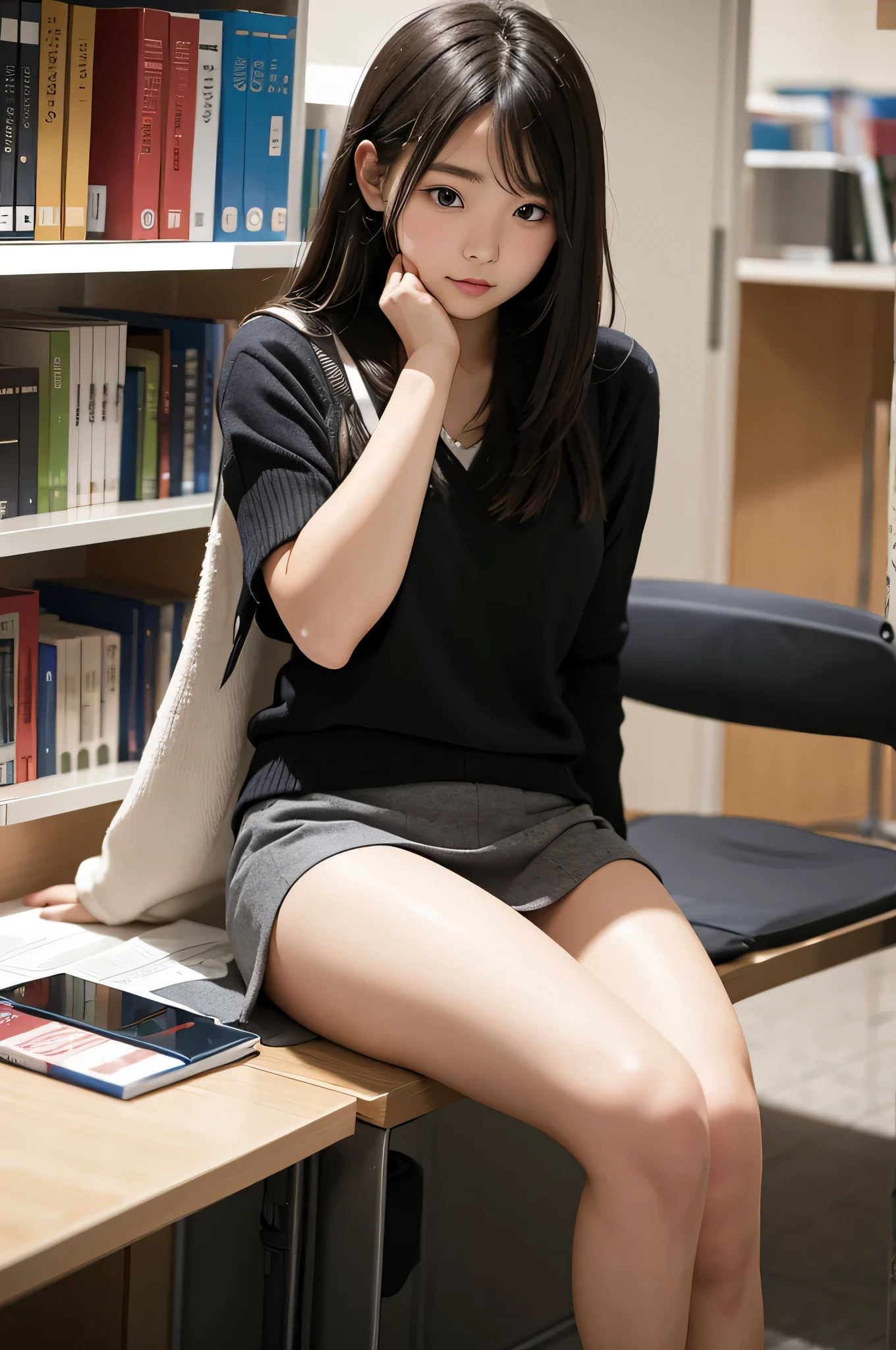 Wear a super mini skirt、I am a 20 year old female college student.、When I&#39;m in the library