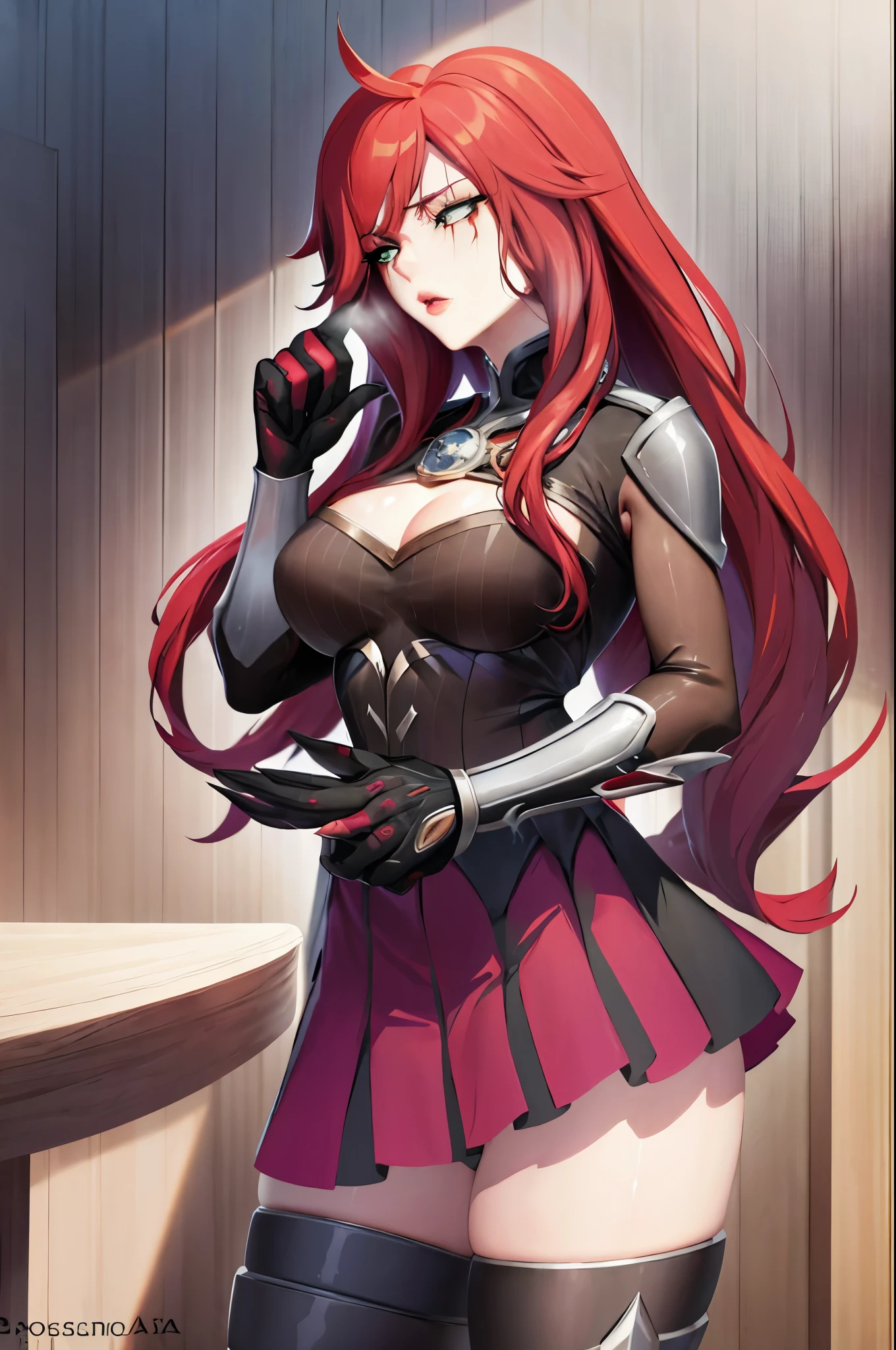 ((obra de arte, alta qualidade, high resolution,))
ao ar livre, sentado, 
Katarina/Battle Academia, housekeeper, 