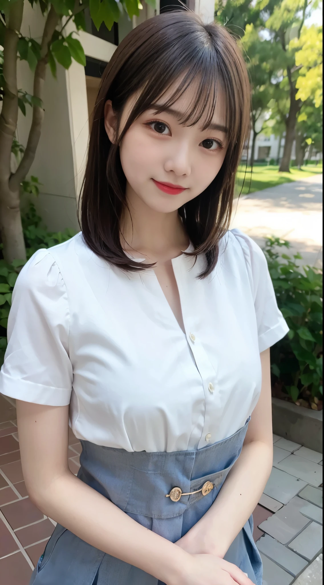 master piece , best quality , 8k , detailed , woman , smile , blouse , 25 years old