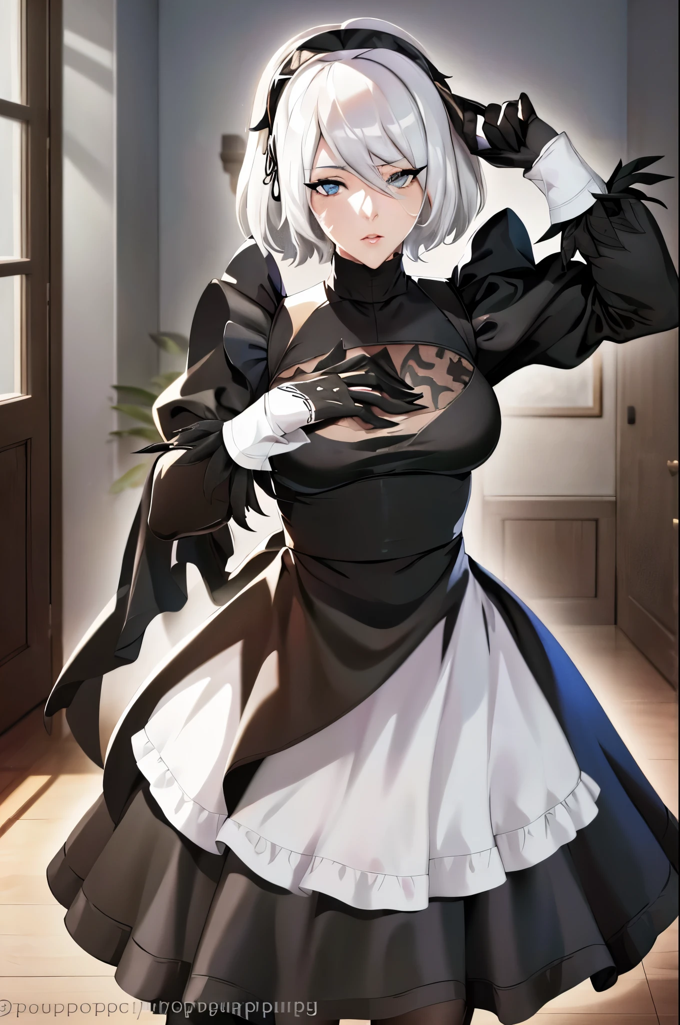 ((obra de arte, alta qualidade, high resolution,))
ao ar livre, sentado, 
2b nier, housekeeper, (((roupa de Maid)))