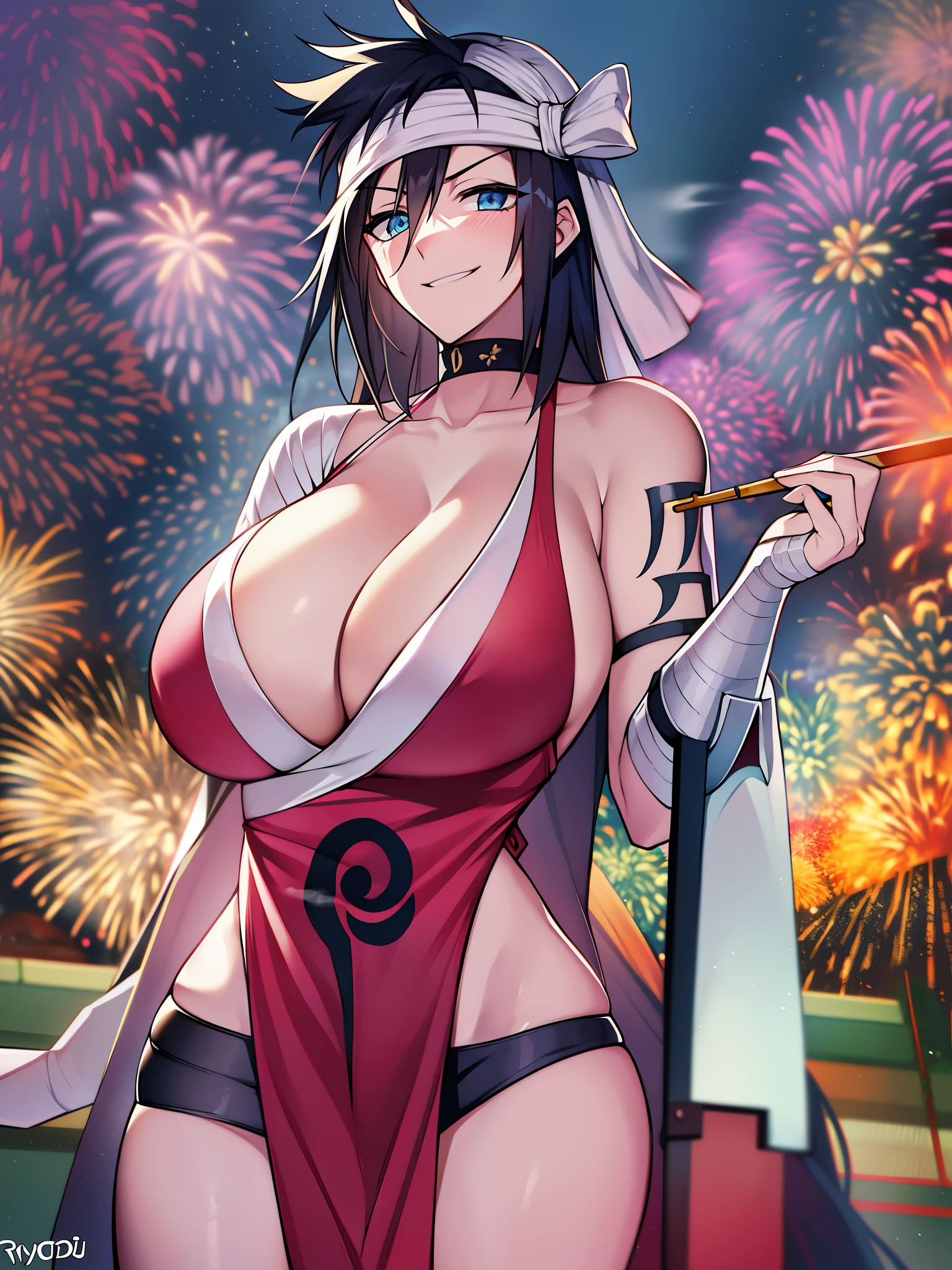 BLEACH、Soul Society、Shiba Kuzuru、A female fireworks artist who lives in Rykongai.、big tits milf、big tits milf、big tits milf、(((Large fireworks)))+++、(((Large fireworks)))+++、(((Large fireworks)))+++、(((pipe and smoke)))+++、(((pipe and smoke)))+++、(((pipe and smoke)))+++、「Flower crane shooting method」and uses attack-based Kido.。In the movie, 63 of Namichi『thunder cannon』is performed including chanting。A big breasted beauty、Big sister with a lively personality。Although the circumstances are unknown, he is one-armed.、Right arm not below shoulder。ah We are all、keep your eyes open、I'm dreaming of flying in the sky、I look up at the sky and chase the stars、A smoky afterglow behind my eyelids, a cowboy shot、solo、1 girl、Chi Kong Kok、(prosthetic hand、prosthetic hand:1.2)、smile、closed mouth、looking at the camera、red dress、bandage、cleavage