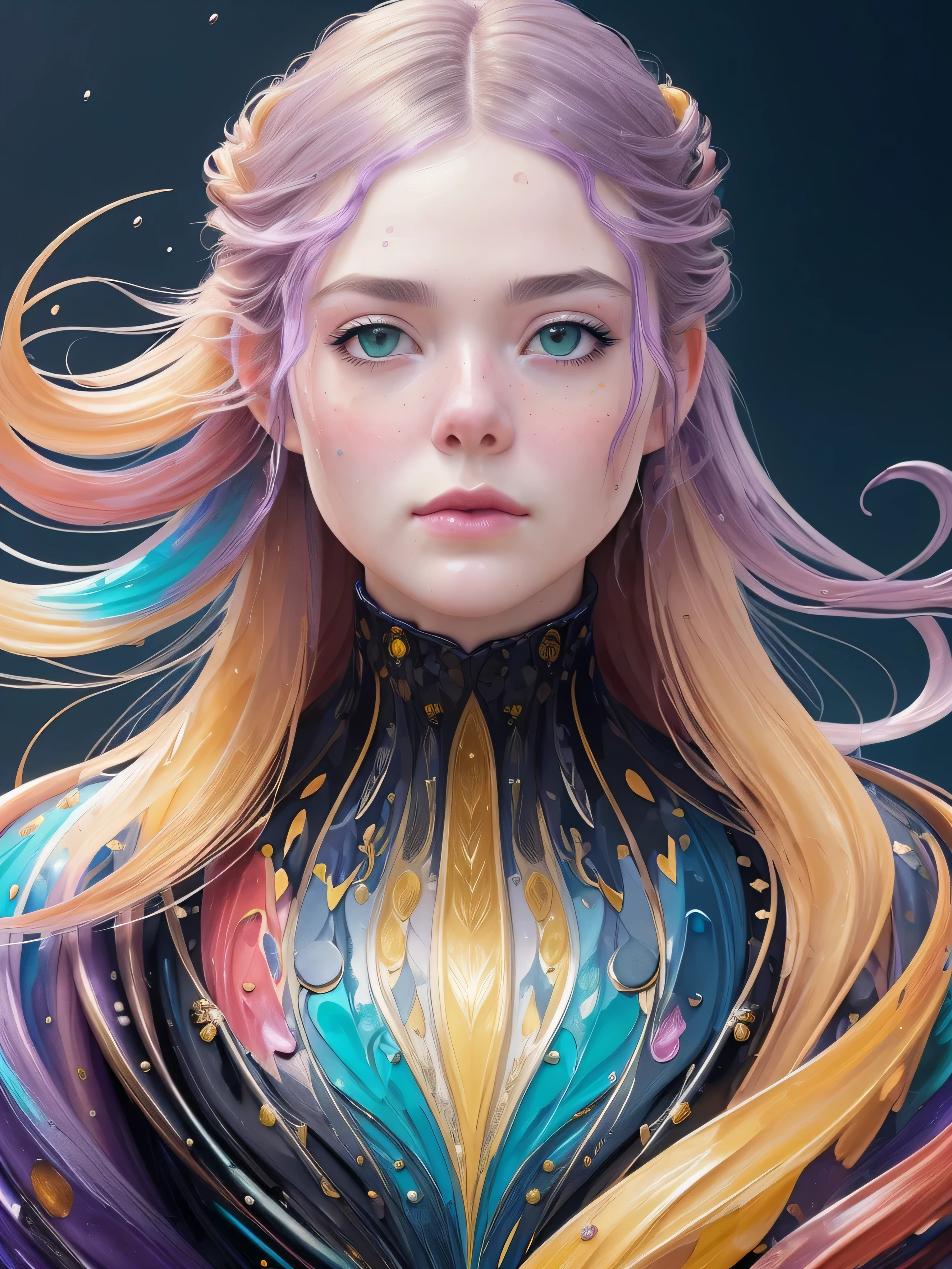 Colorful beautiful girl: a giru 28-years old, messy hair, oil painting, nice perfect face with soft skinice perfect face, blue yellow colors, light purple and violet additions, light red additions, intricate detail, splash screen, 8k resolution, masterpiece, cute face,artstation digital painting smooth veryBlack ink flow: 8k resolution photorealistic masterpiece: intricately detailed fluid gouache painting: by Jean Baptiste Mongue: calligraphy: acrylic: watercolor art, professional photography, natural lighting, volumetric lighting maximalist photoillustration: by marton bobzert:, complex, elegant, expansive, fantastical,  wavy hair, vibrant, Best quality details, realistic, High definition, High quality texture, epic lighting, Cinematic film still, 8k, soft lighting, anime style, masterful playing card border, random Colorful art, oil painting, blue yellow colors, light purple and violet additions, light red additions, intricate detail, splash screen, 8k resolution, masterpiece, artstation digital painting smooth veryBlack ink flow: 8k resolution photorealistic masterpiece: intricately detailed fluid gouache painting: by Jean Baptiste Mongue: calligraphy: acrylic: watercolor art, professional photography, natural lighting, volumetric lighting maximalist photoillustration: by marton bobzert:, complex, elegant, expansive, fantastical, vibrant