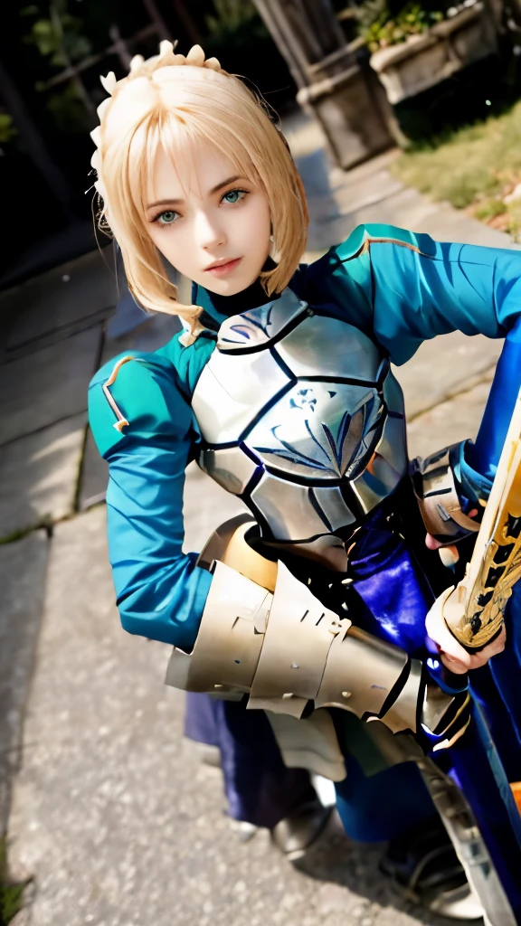 a woman in armor holding a sword and looking at the camera, artoria pendragon, anime style like fate/stay night, fate / stay night, inspired by Li Chevalier, fate stay night, knights of zodiac girl, fate zero, lodoss, portrait knights of zodiac girl, top 25 fantasy anime series, fate/zero, brigandine