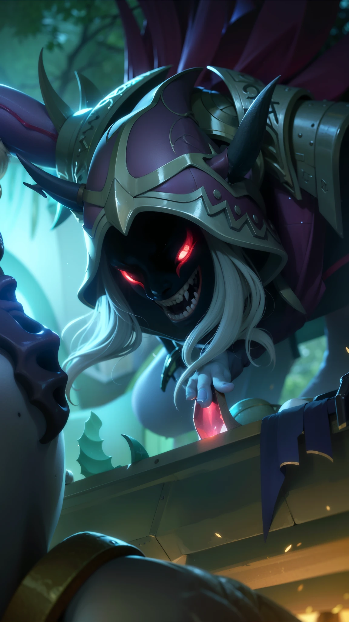 masculine male, masterpiece, ((perfect eyes)) best quality, (semirealism:1.9), beautiful lighting, (extremely detailed CG unity 4k fhd wallpaper), High Detail, Sharp focus, dramatic outdoors, 25 years old, white short hair, Boy with two big horns, big earrings on ears, elf ear, red eyes, Thick eyebrows, evil smile, grinning, red body, red face, Burning skin, yellow diamonds glistening on chest, burning red skin, golden robe behind, big white belt, 8k, realistic, tato, scary, strong red eye glow (red eye:1.2).