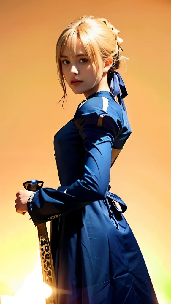a woman in a blue dress holding a sword and a sword, artoria pendragon, final fantasy tactics character, holding a sword on her shoulder, anime style like fate/stay night, fate / stay night, she is holding a sword, fate stay night, rapier, inspired by Li Chevalier, fate grand order, pretty female cleric, marisa kirisame