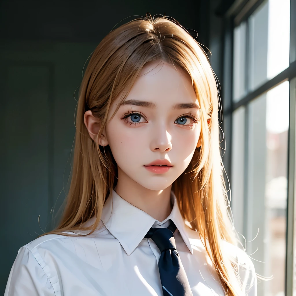 Boy, long blonde hair, blue eyes, sharp features, white skin, young man, formal school uniform, school atmosphere